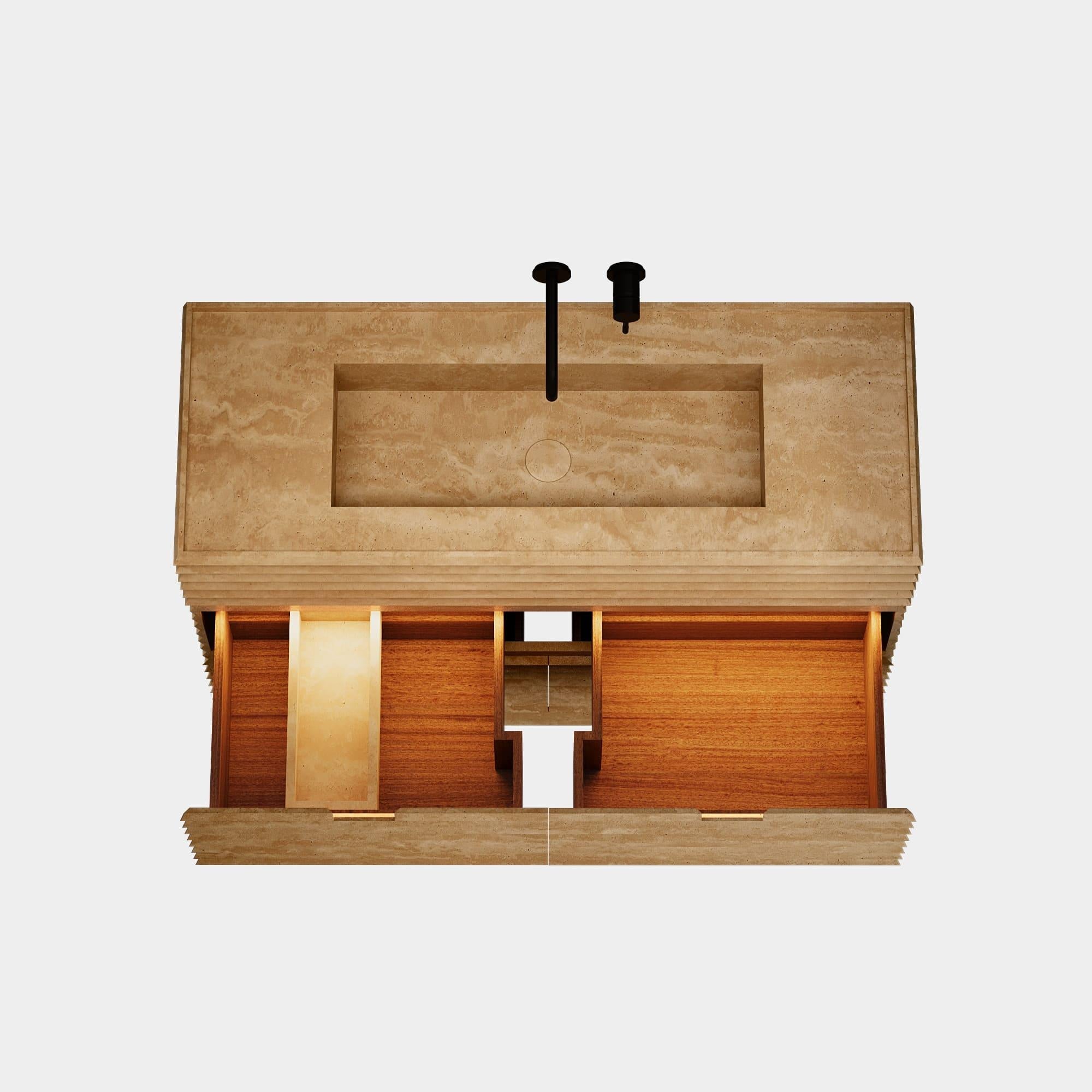 Njord - Mobiletto da bagno in marmo a coste - Travertino beige - Grande in vendita 1
