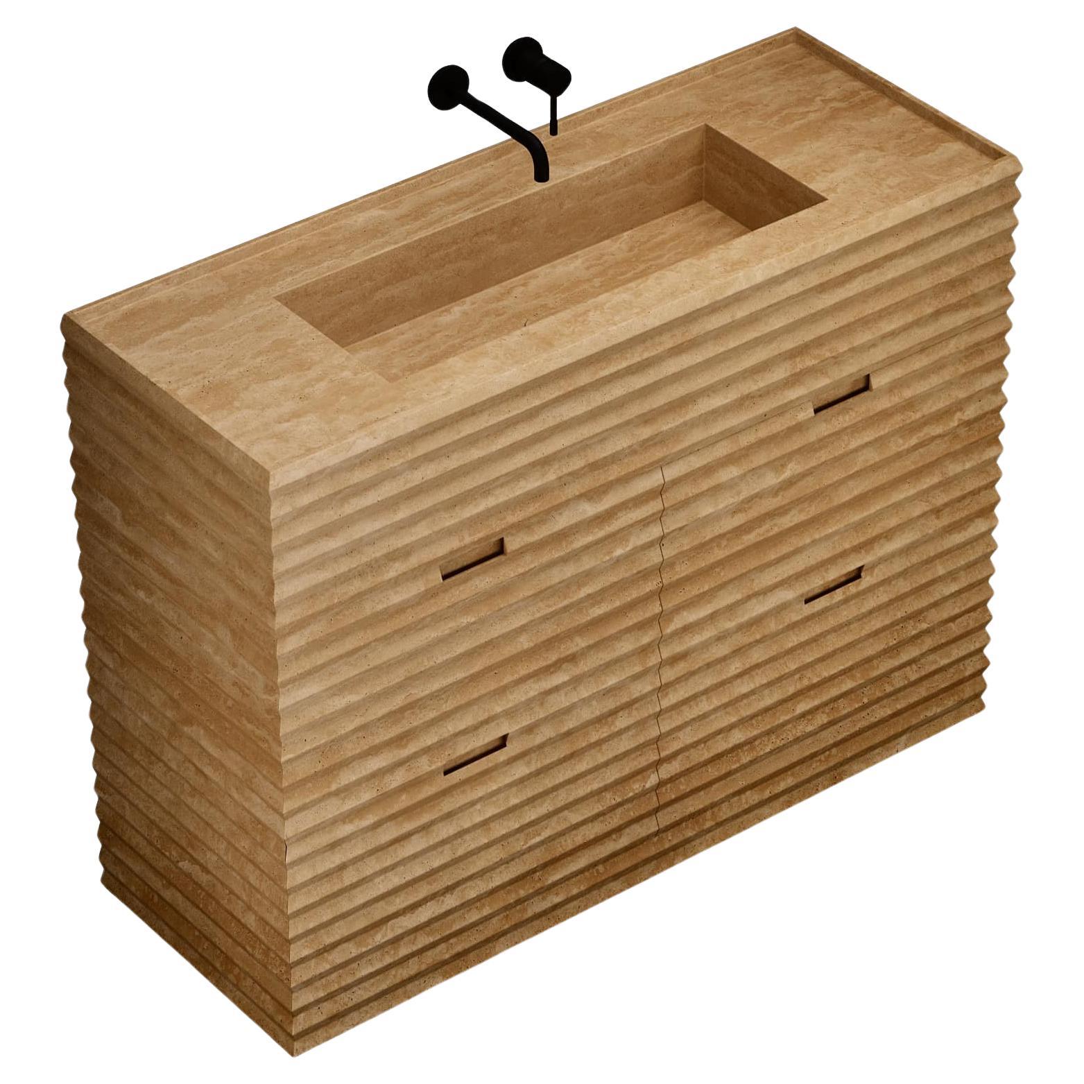 Njord - Ribbed Marble Bathroom Vanity - Beige Travertine - Large