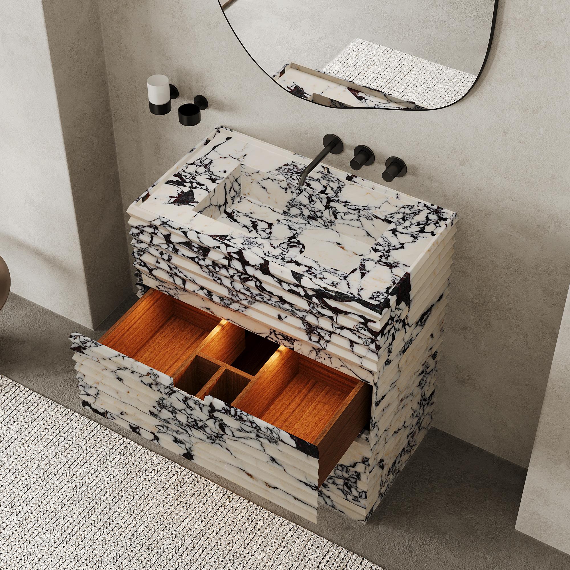 Scandinavian Modern Njord - Ribbed Marble Bathroom Vanity - Calacatta Viola For Sale
