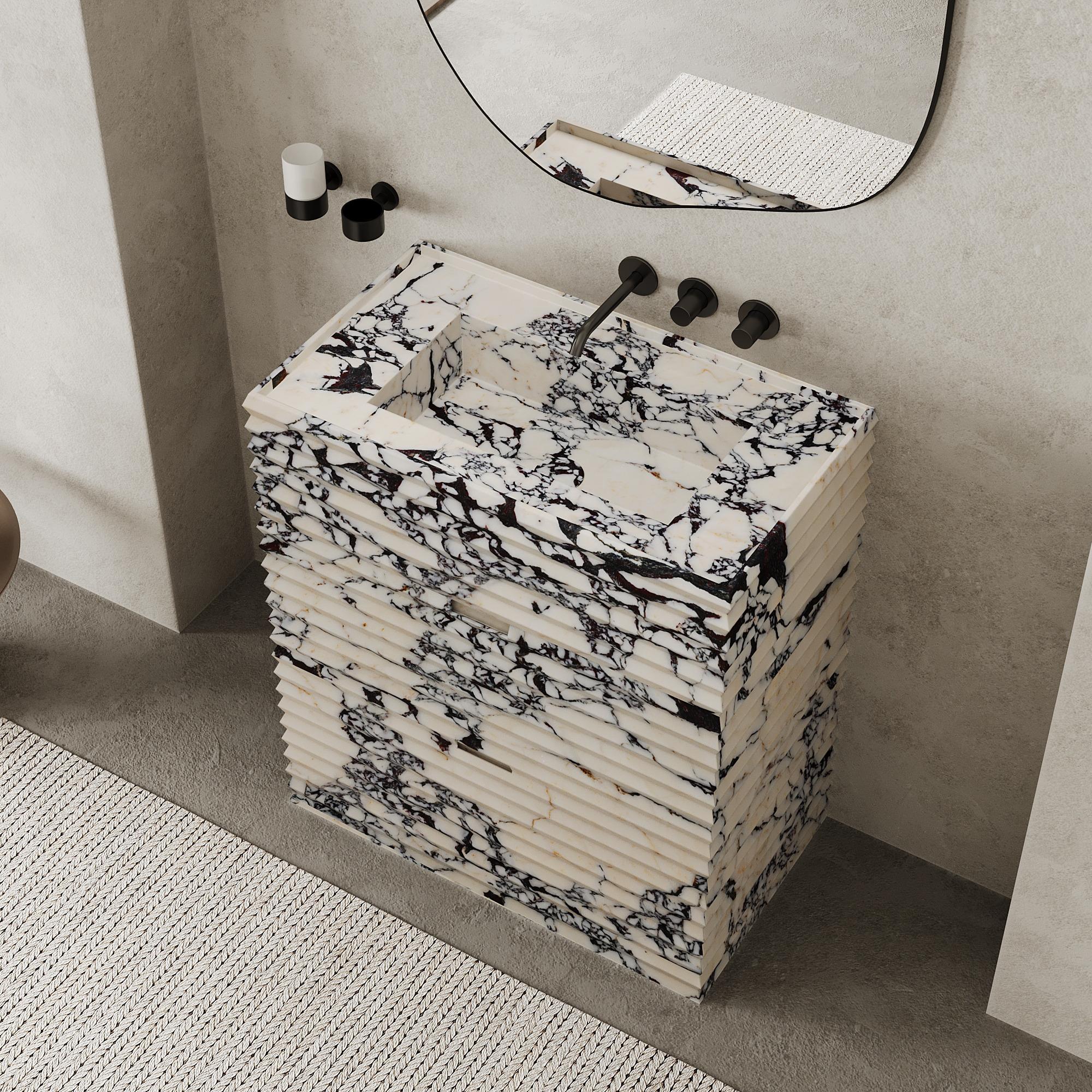 Portuguese Njord - Ribbed Marble Bathroom Vanity - Calacatta Viola For Sale