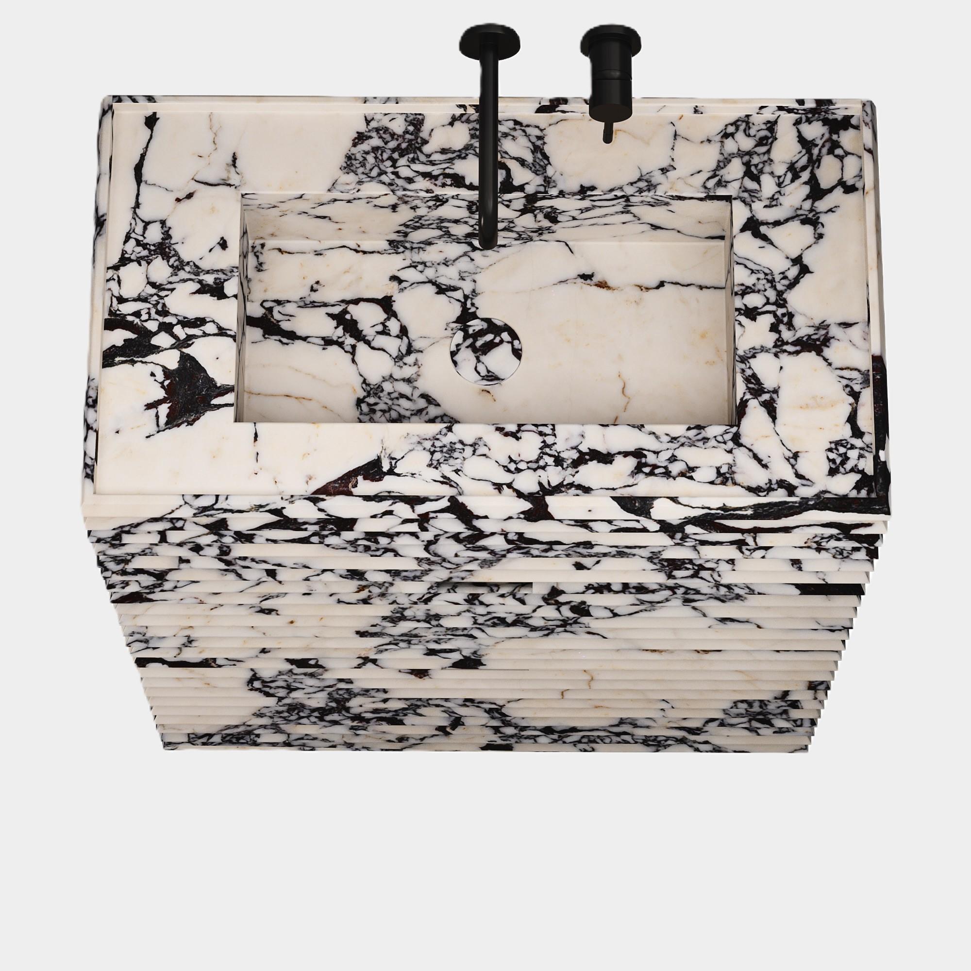 Hand-Crafted Njord - Ribbed Marble Bathroom Vanity - Calacatta Viola For Sale