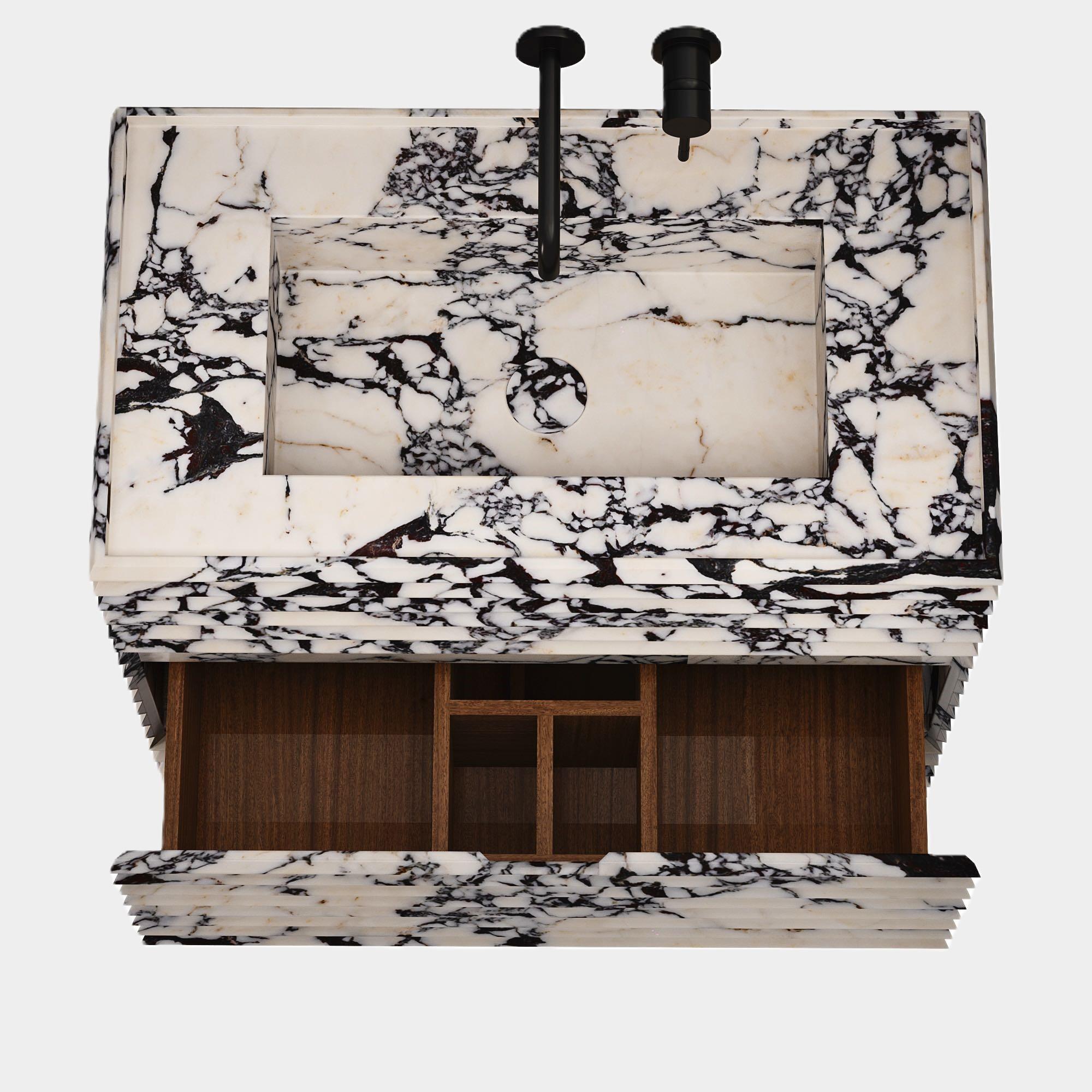 Njord - Ribbed Marble Bathroom Vanity - Calacatta Viola For Sale 2