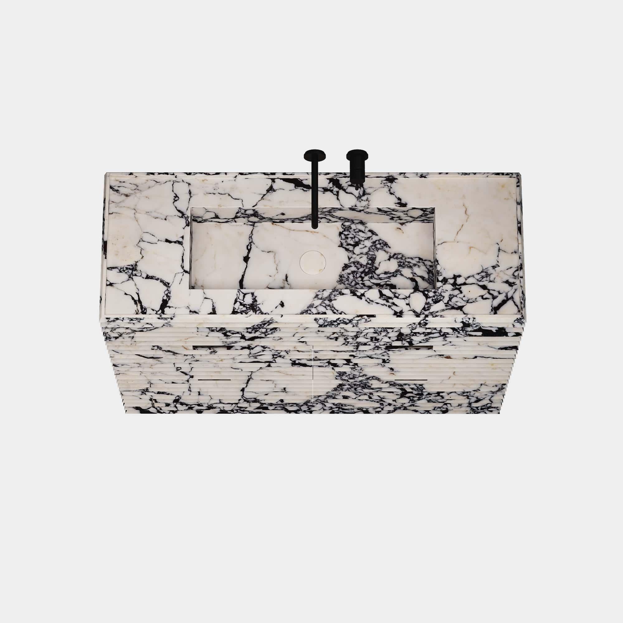Scandinavo moderno Njord - Mobiletto da bagno in marmo a coste - Calacatta Viola - Grande in vendita