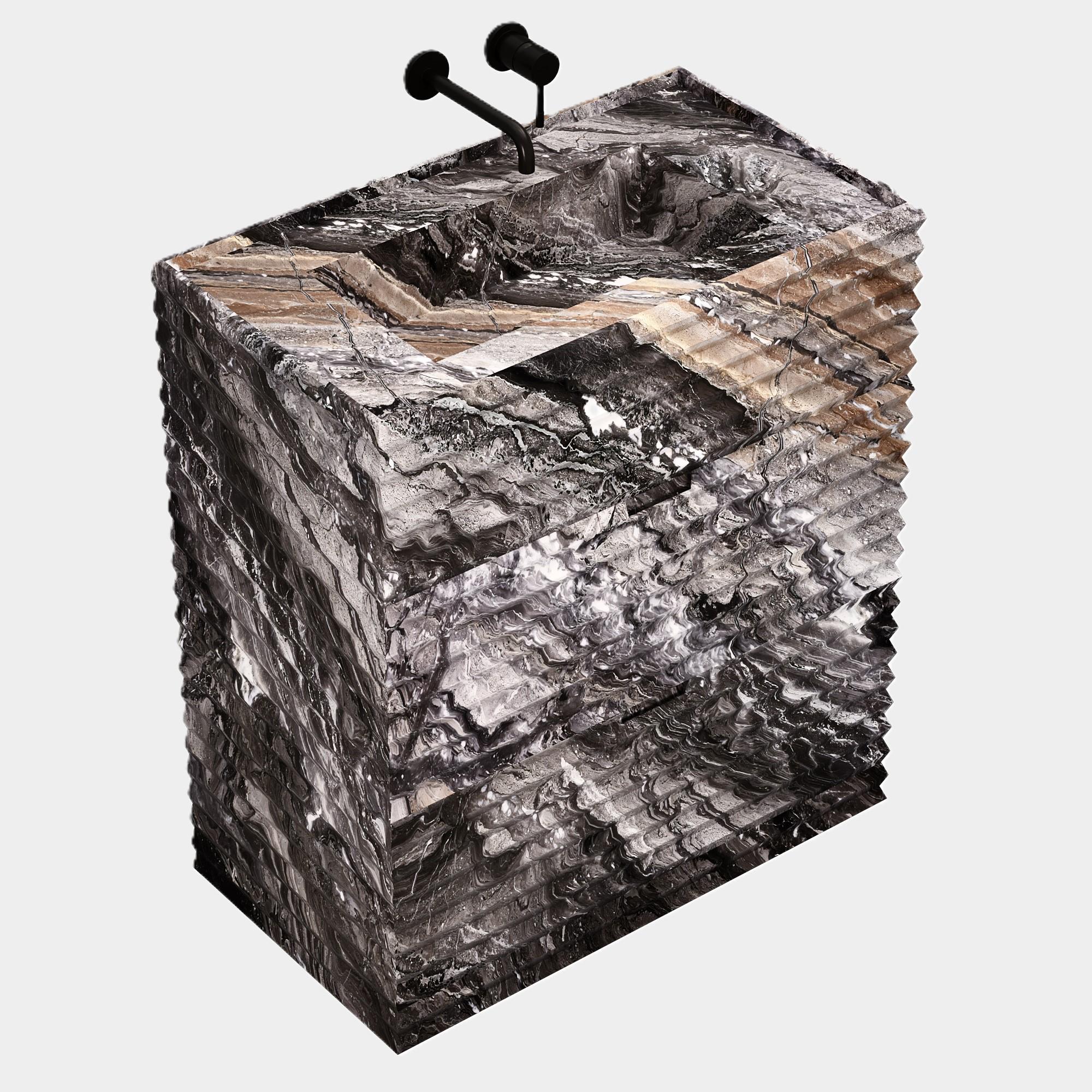 Njord - Ribbed Marble Bathroom Vanity - Grey Galaxy