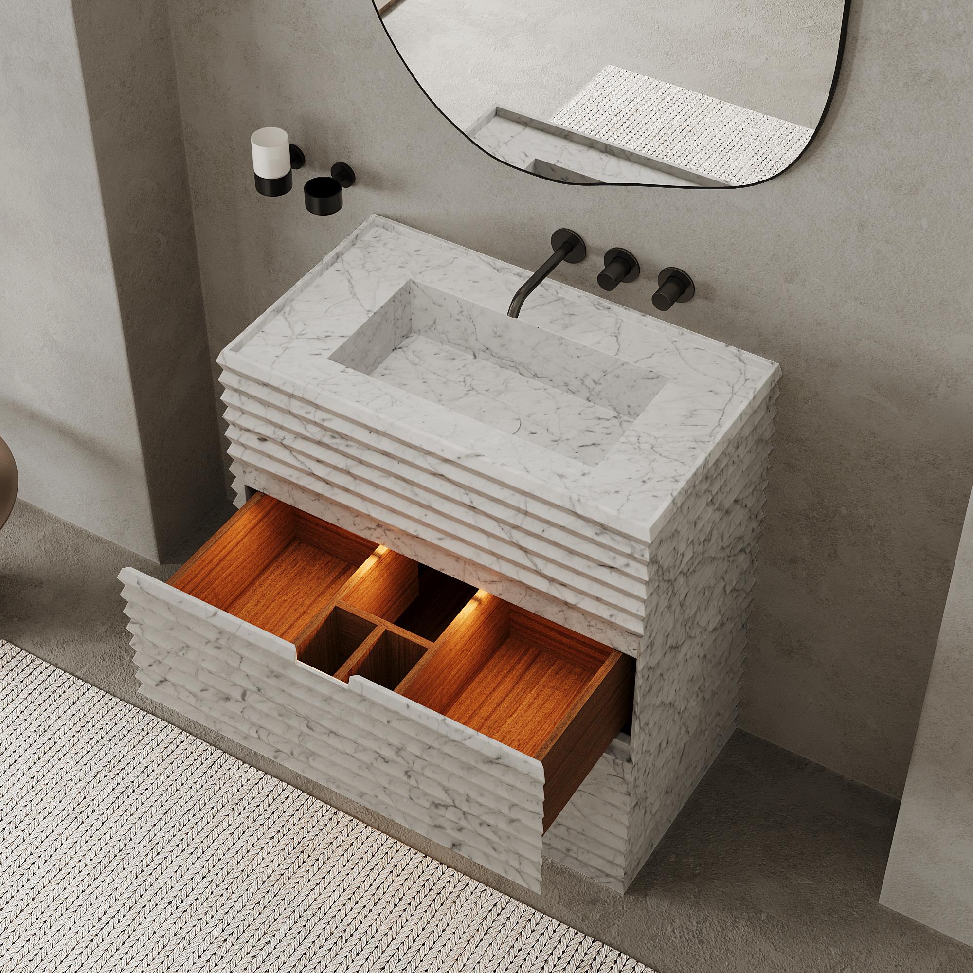 Portoghese Njord - Mobiletto da bagno in marmo a coste - Whiting Carrara in vendita