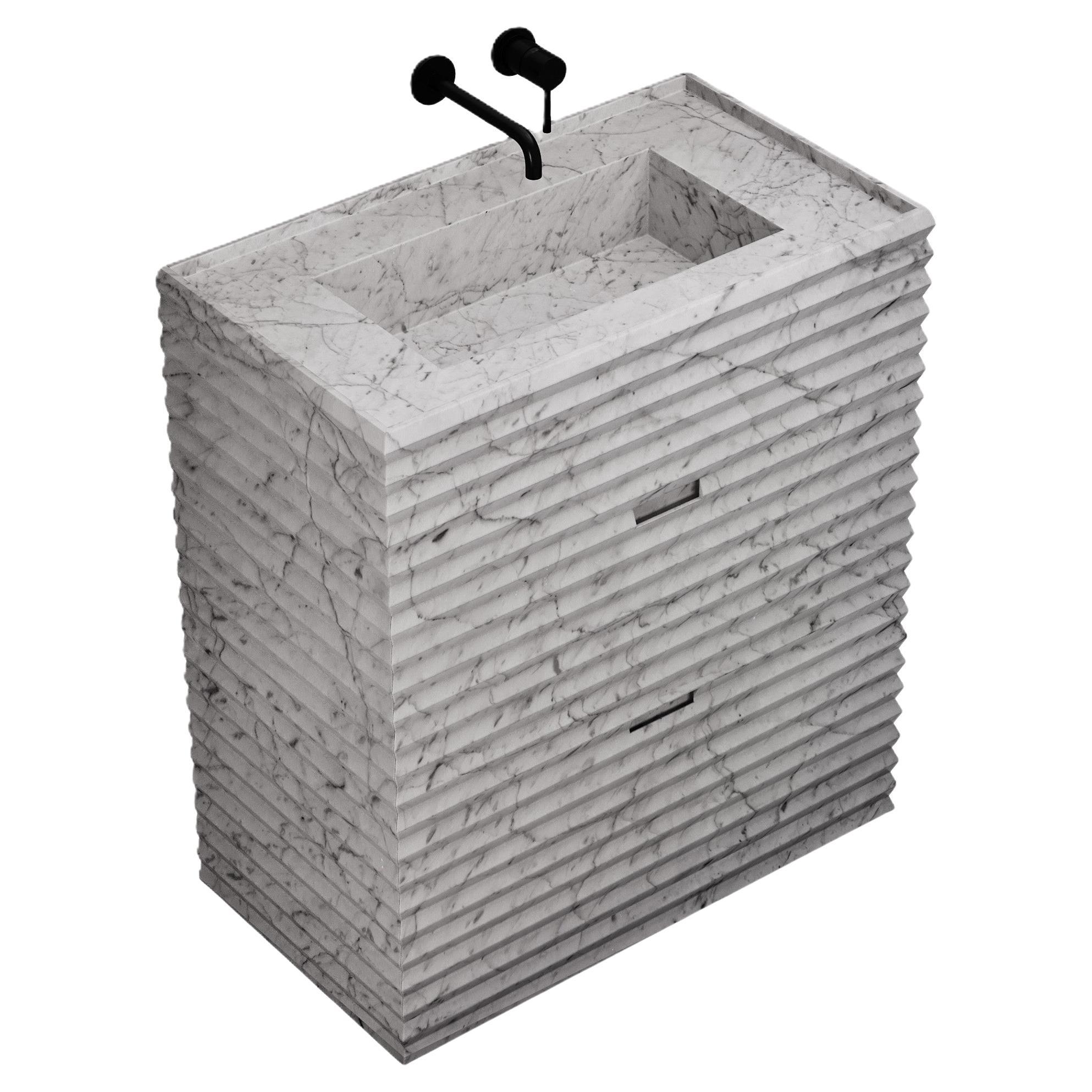 Njord - Ribbed Marble Bathroom Vanity - White Carrara