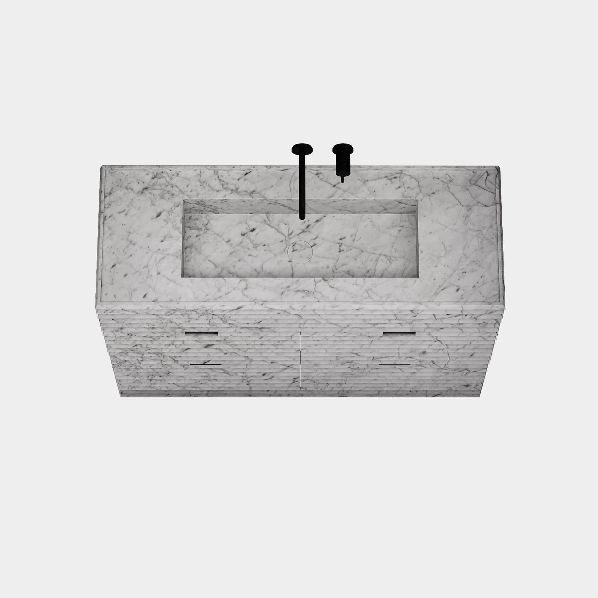Njord – Waschtisch aus geripptem Marmor für das Badezimmer – weißer Carrara – groß (Skandinavische Moderne) im Angebot