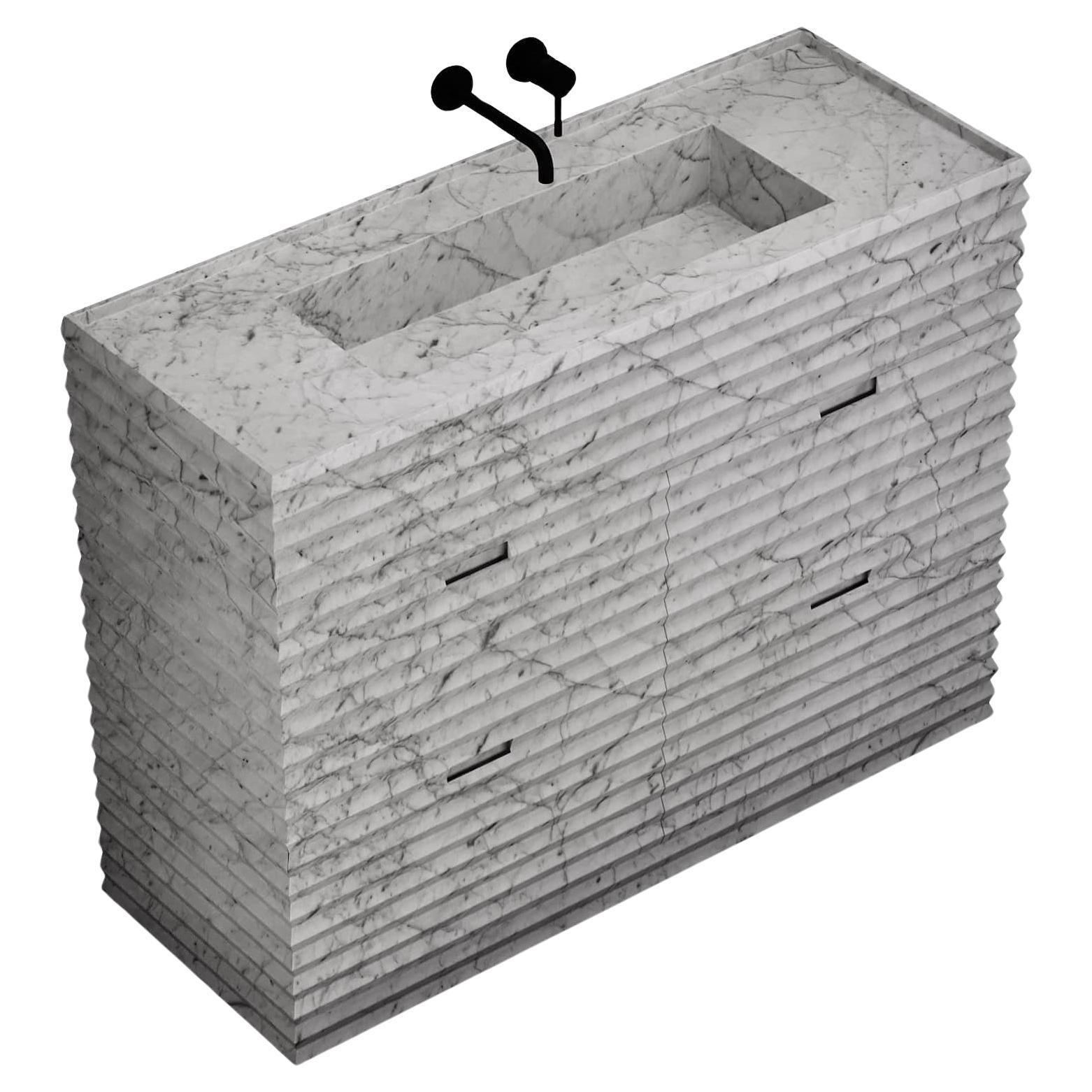 Njord - Ribbed Marble Bathroom Vanity - White Carrara - Large