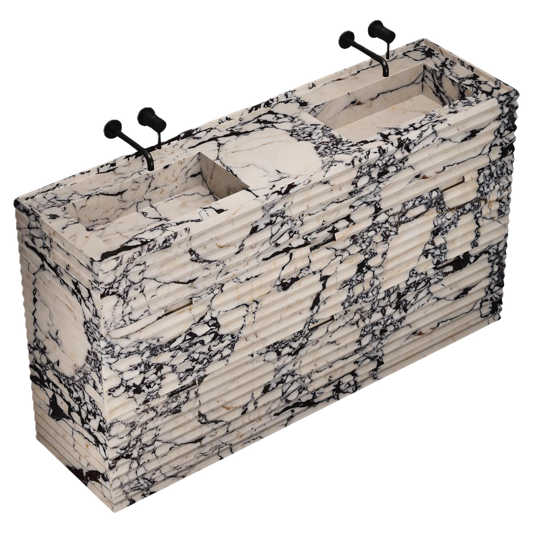 Njord - Ribbed Marble - Double Basin Bathroom Vanity - Calacatta Viola
