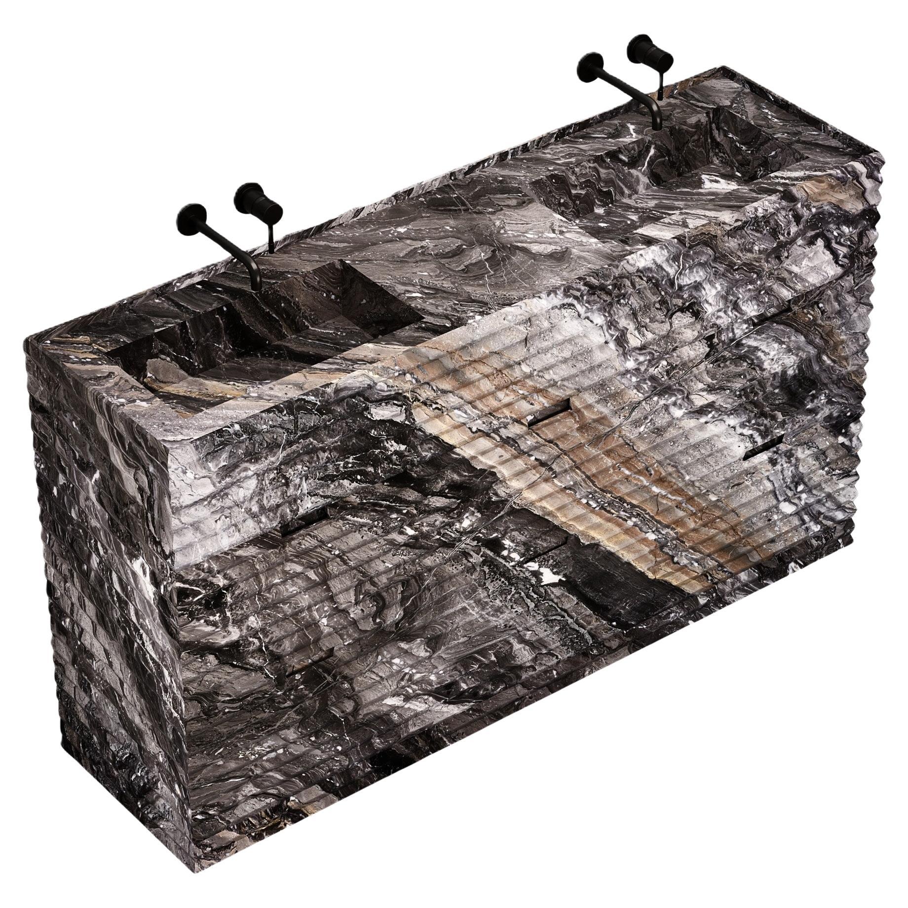 Njord - Mármol estriado - Lavabo doble - Galaxia Gris