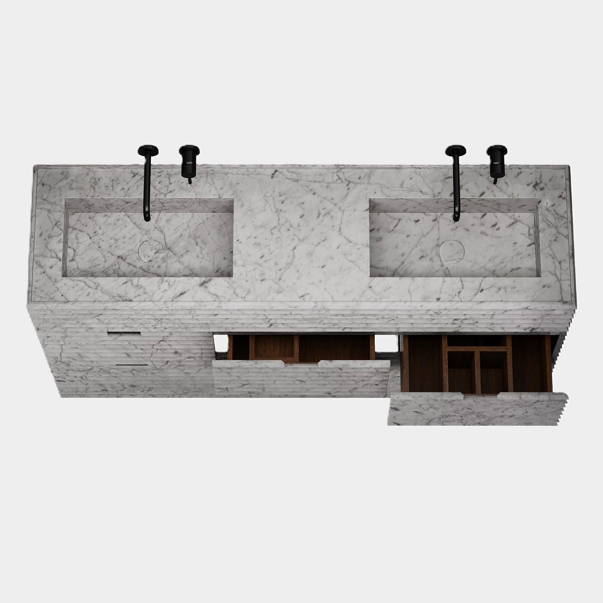 Njord - Mármol estriado - Lavabo doble - Blanco Carrara en venta 3