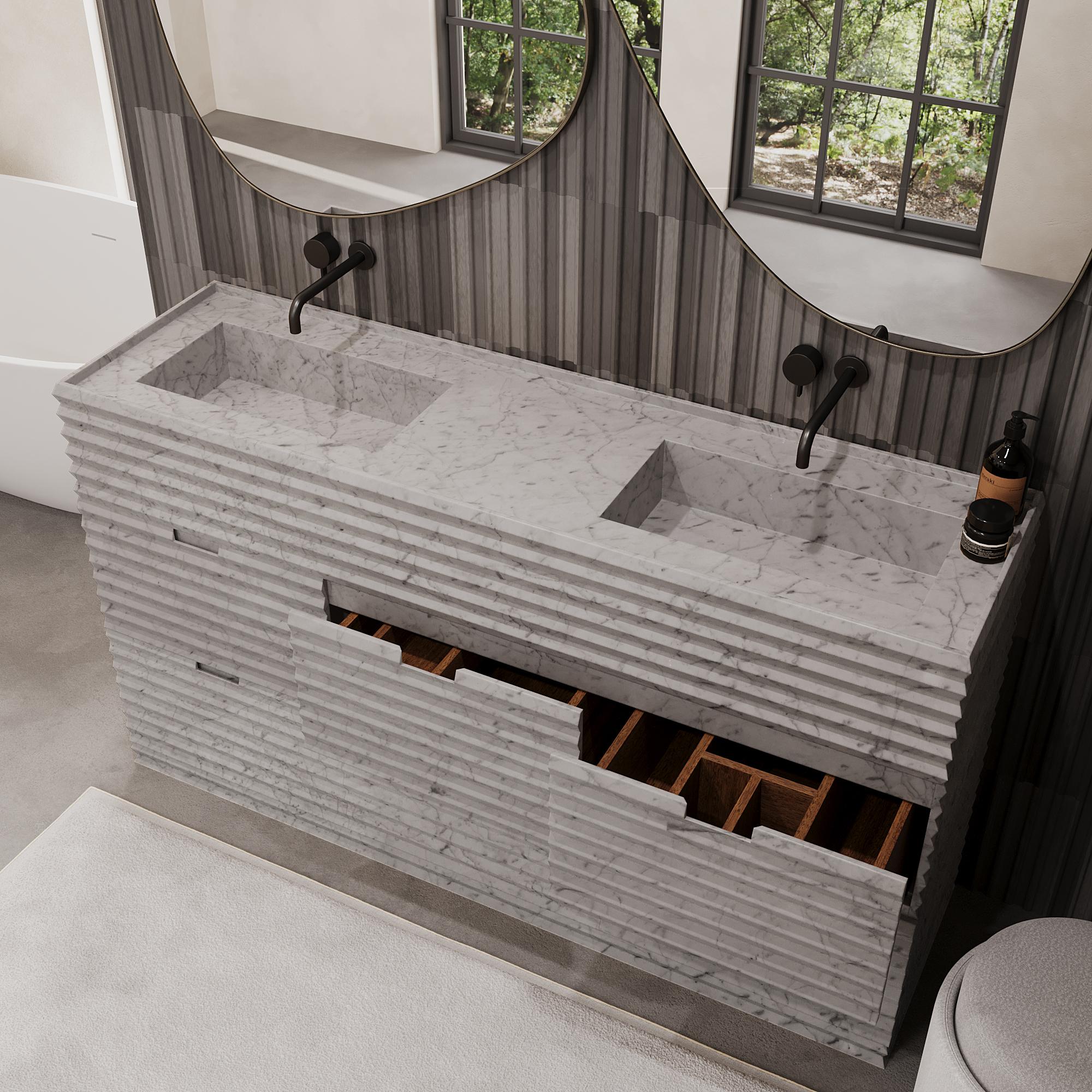Njord - Mármol estriado - Lavabo doble - Blanco Carrara en venta 5