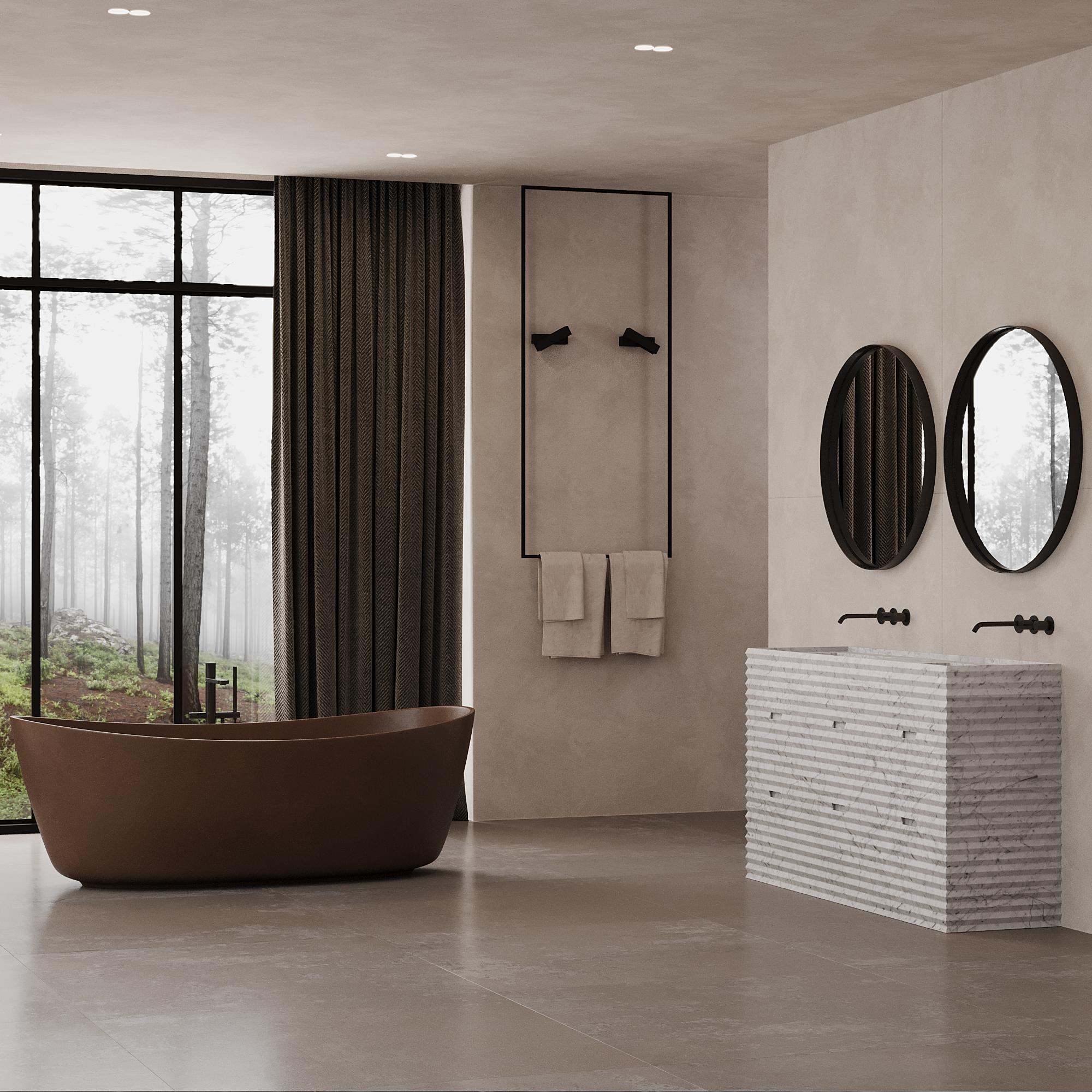 Njord - Mármol estriado - Lavabo doble - Blanco Carrara Portugués en venta