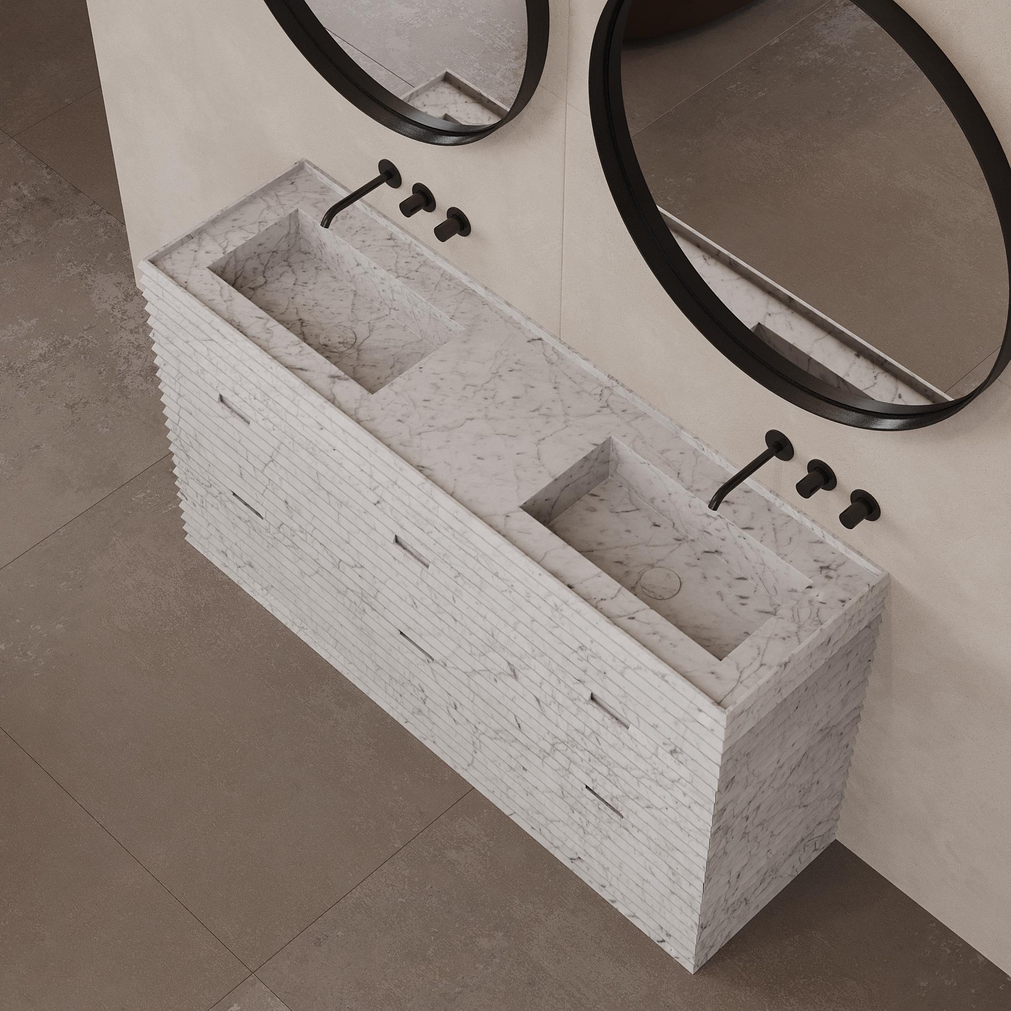 Njord - Mármol estriado - Lavabo doble - Blanco Carrara Hecho a mano en venta