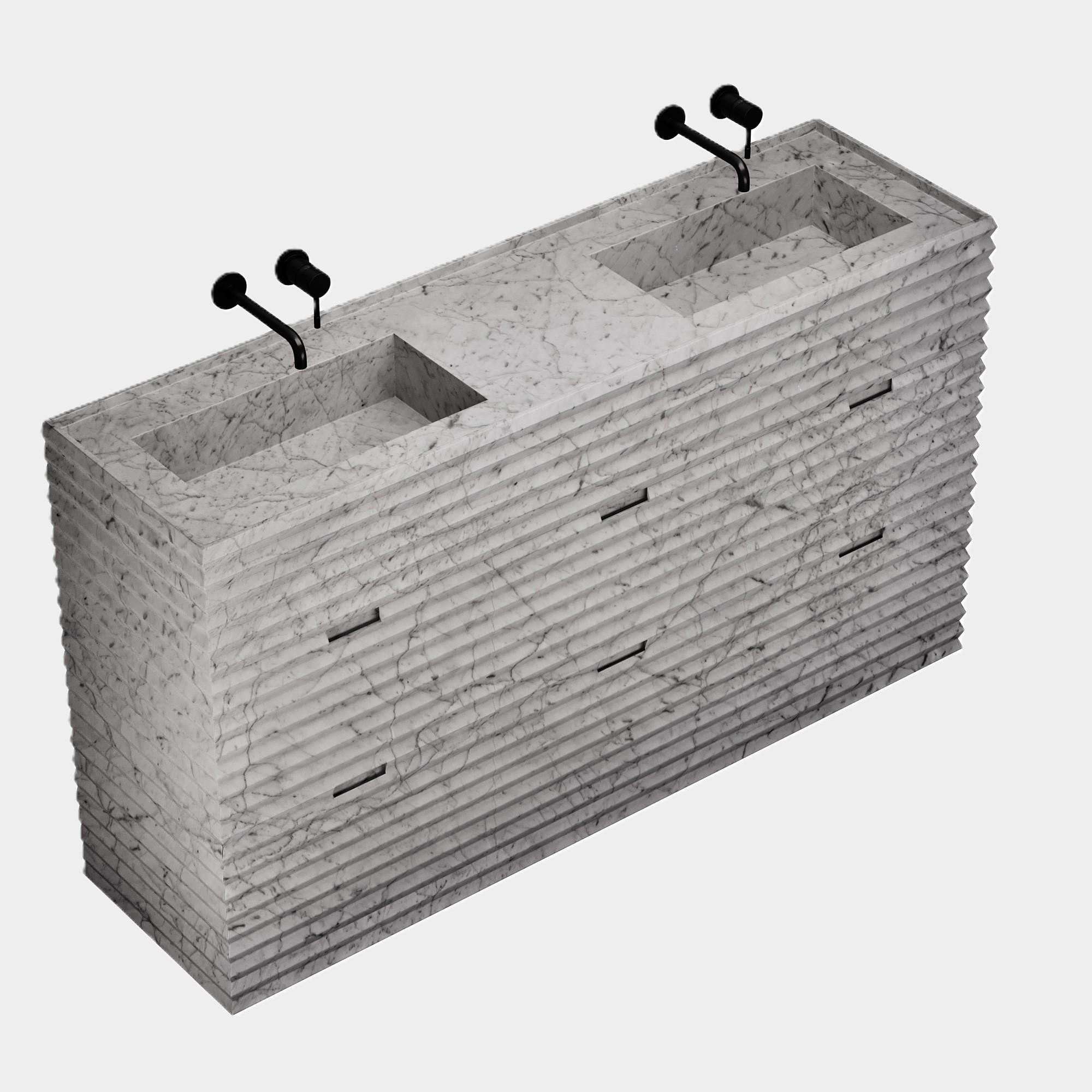Njord - Mármol estriado - Lavabo doble - Blanco Carrara en venta 1