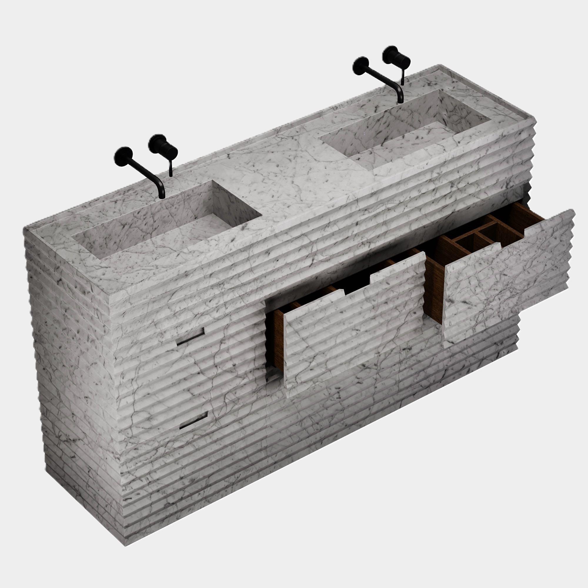 Njord - Mármol estriado - Lavabo doble - Blanco Carrara en venta 2