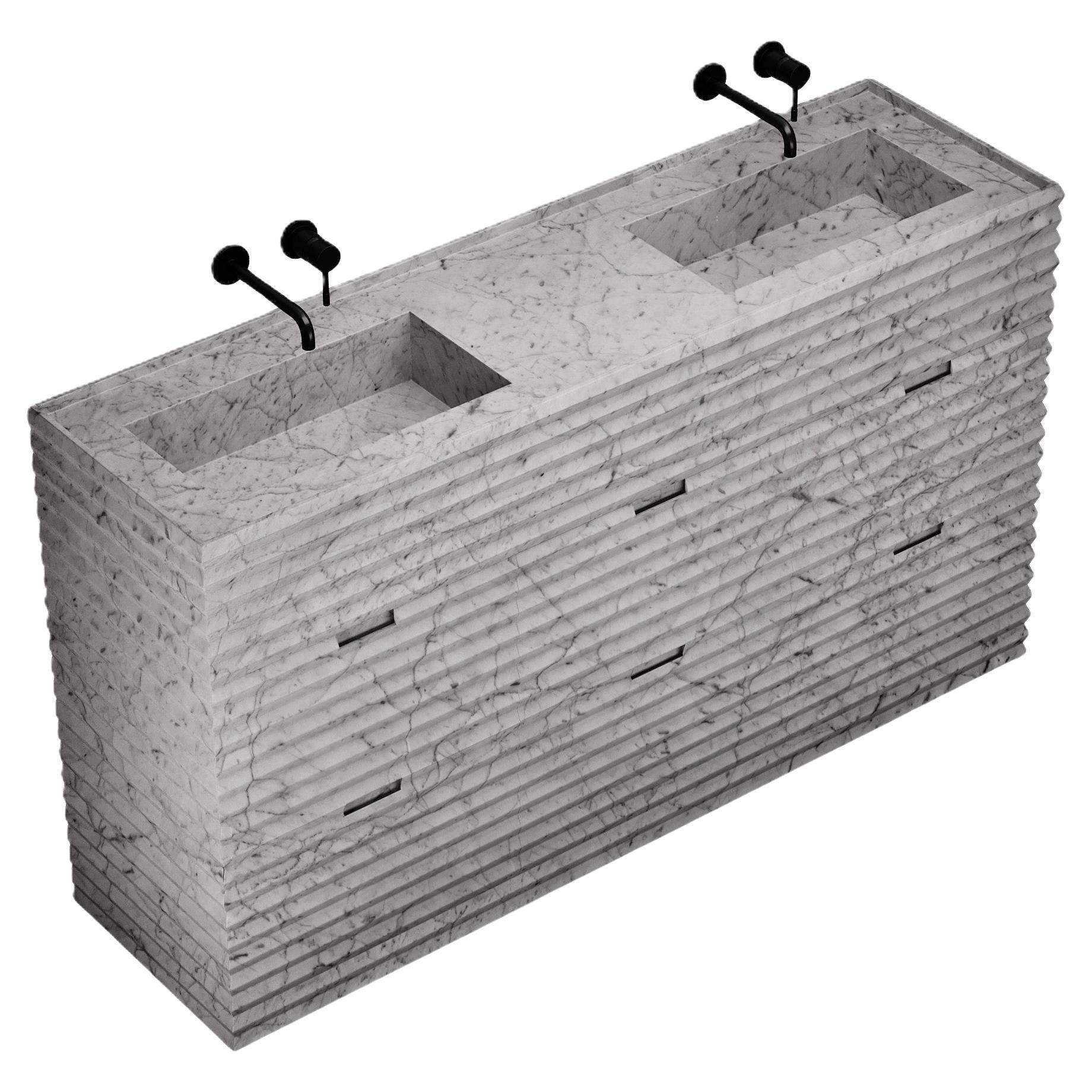 Njord - Mármol estriado - Lavabo doble - Blanco Carrara en venta