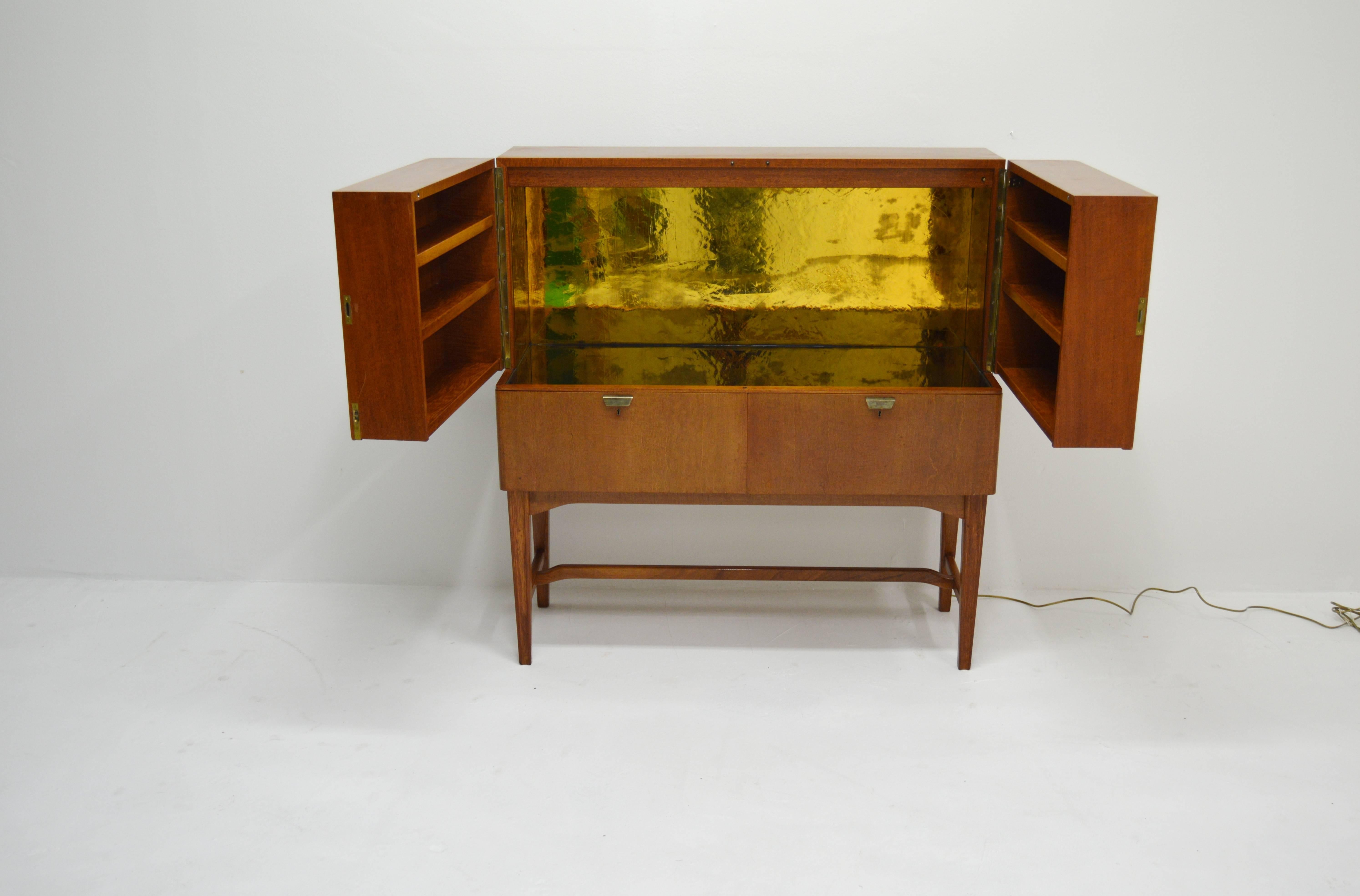 Mid-Century Modern NK Bar Cabinet with Golden Mirror Inside, circa 1950s For Sale