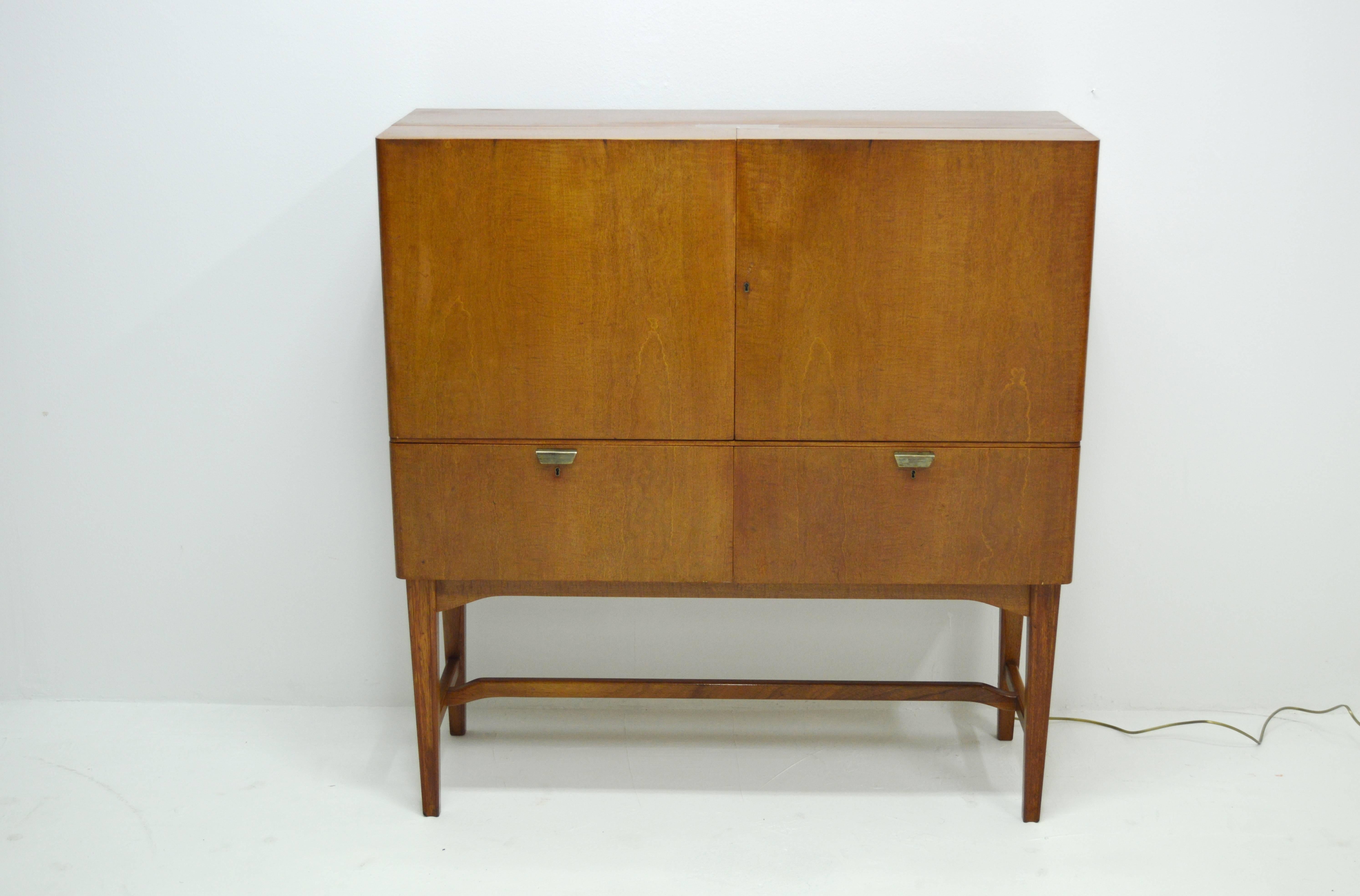 Swedish NK Bar Cabinet with Golden Mirror Inside, circa 1950s For Sale