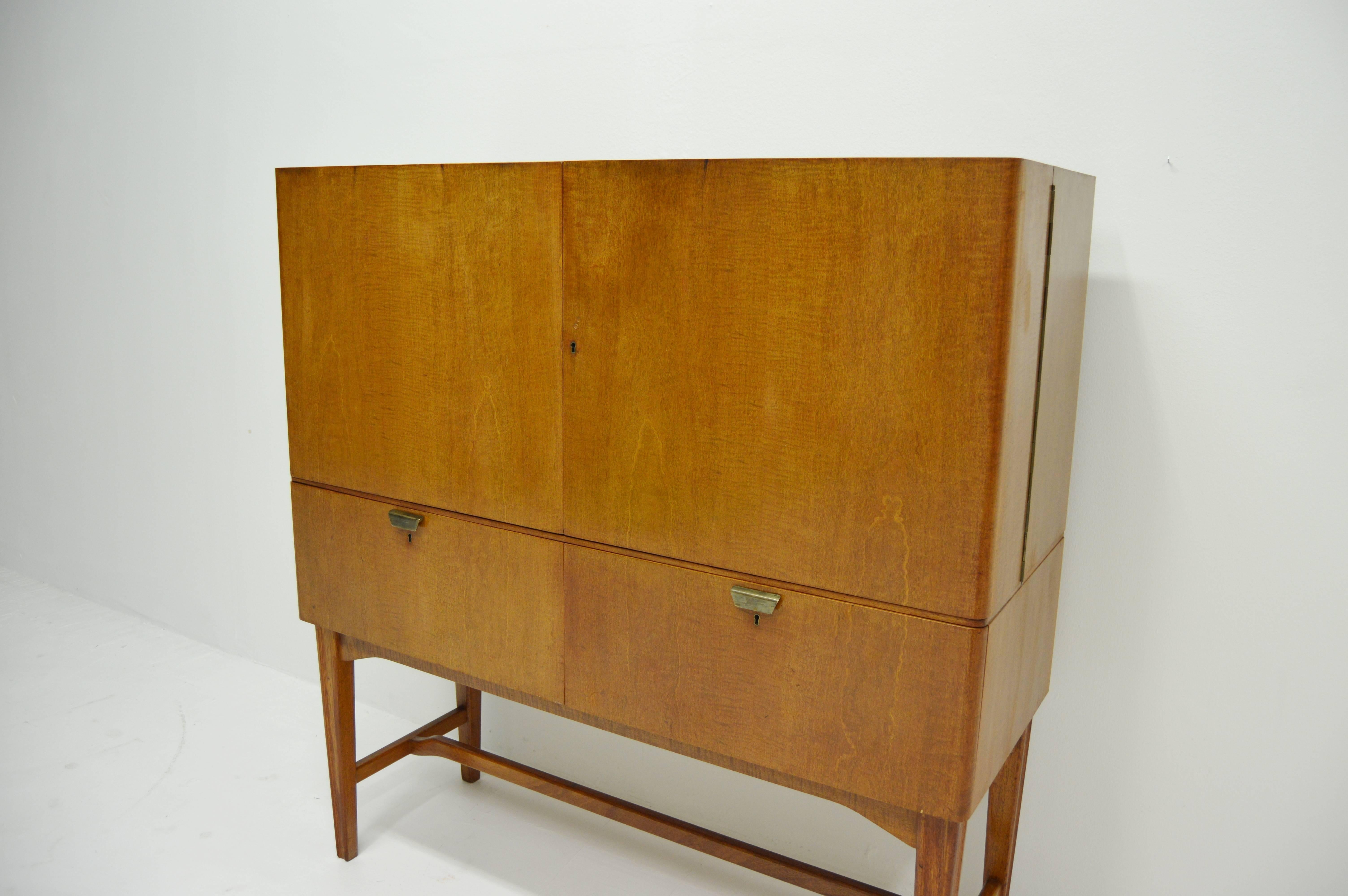 20th Century NK Bar Cabinet with Golden Mirror Inside, circa 1950s For Sale