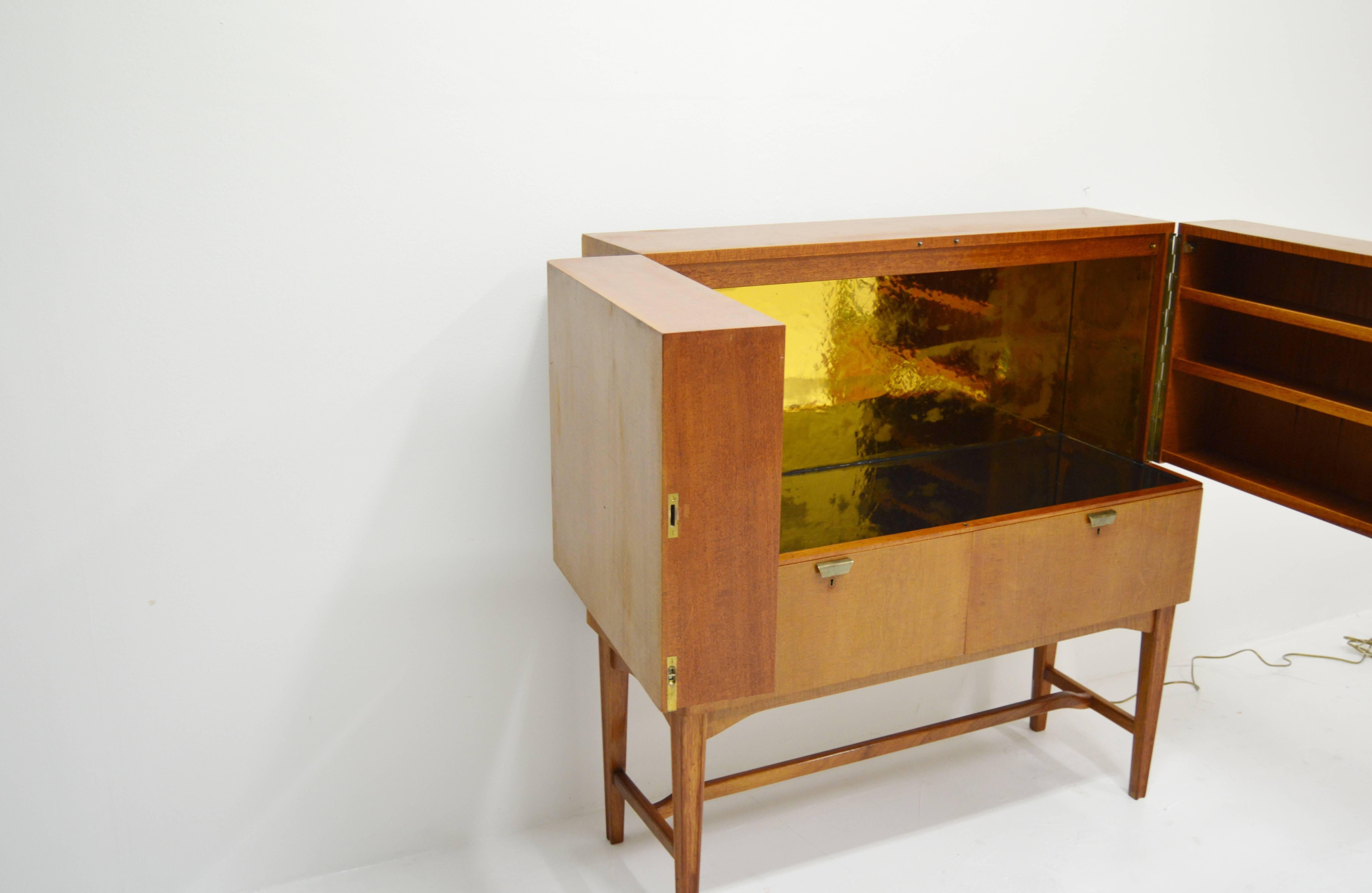 Brass NK Bar Cabinet with Golden Mirror Inside, circa 1950s For Sale