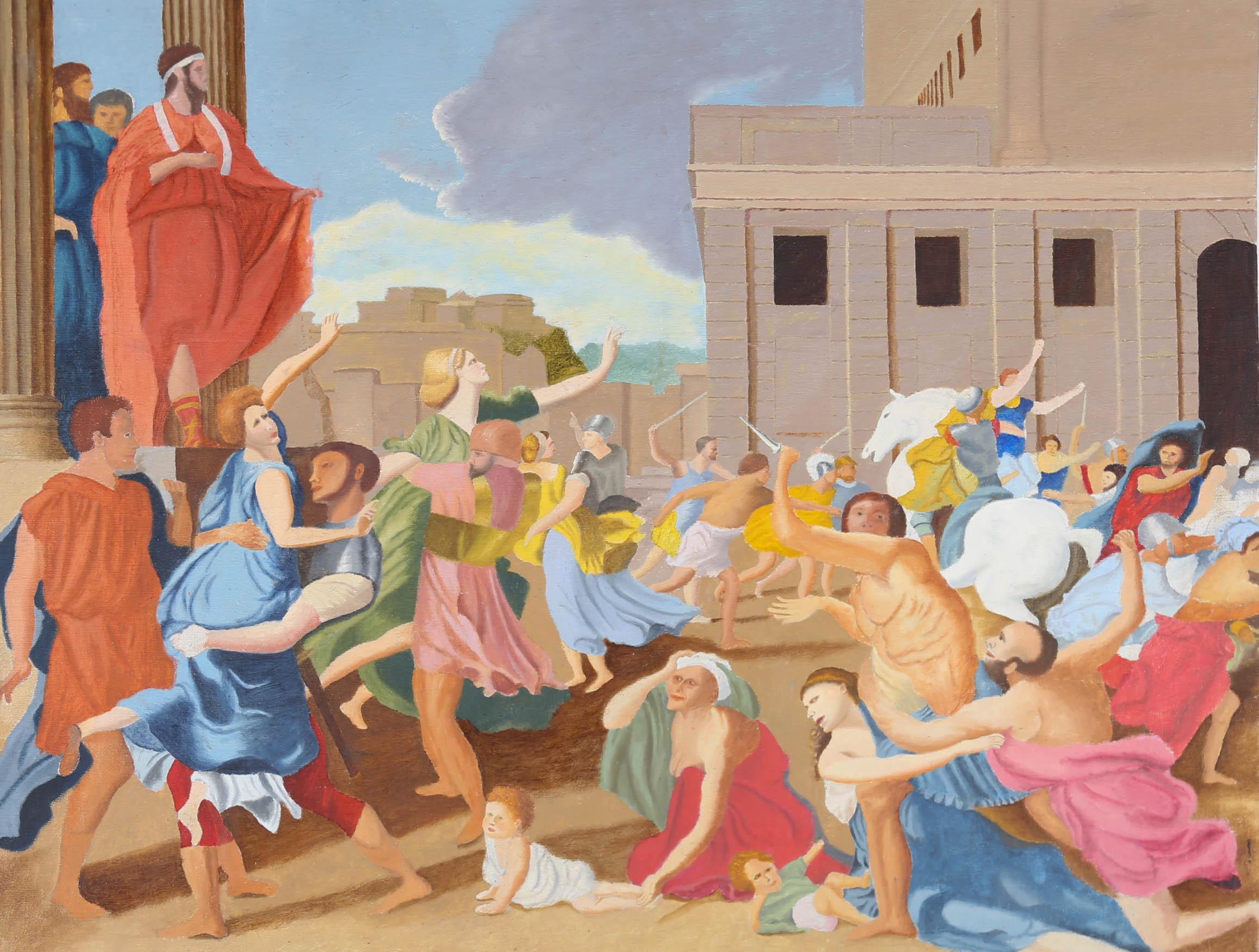 Figurative Painting di N.K. Day - N.K. Giorno - Olio del XX secolo, La conquista delle Sabine