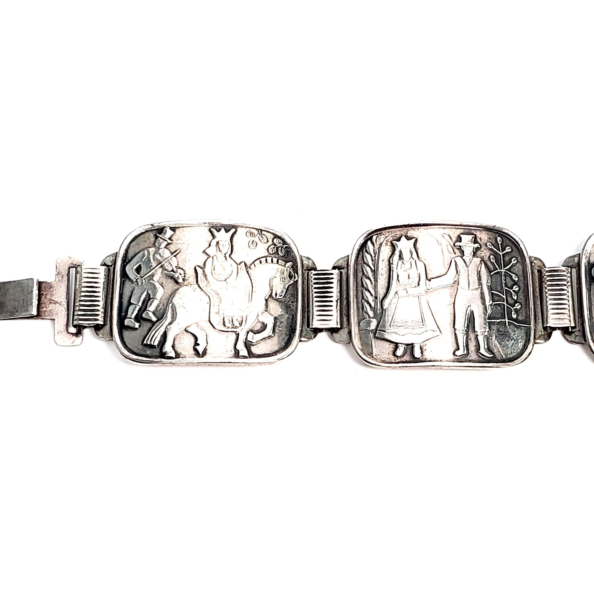 NM Thune Norwegen Sterlingsilber Armband mit Hochzeits-Szenentafeln Damen im Angebot