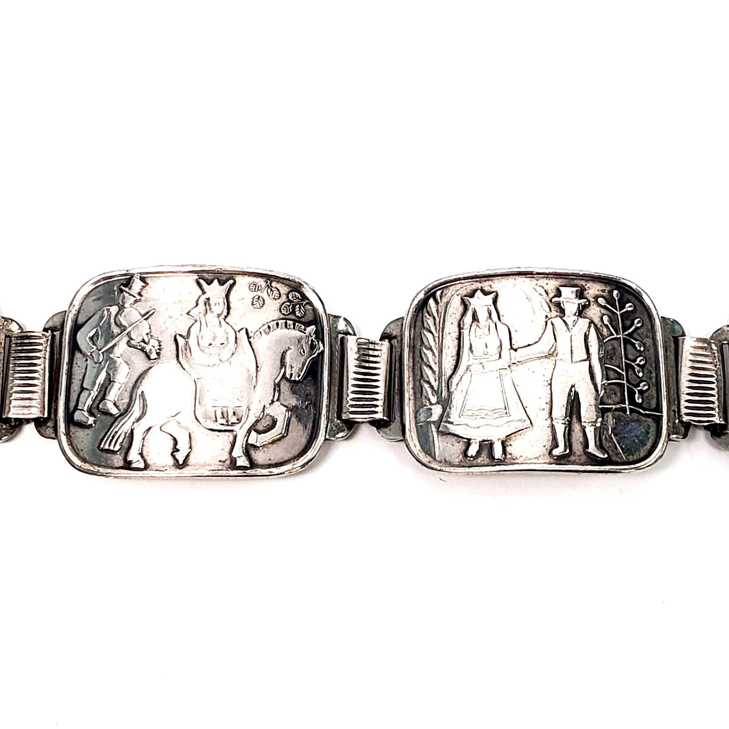 NM Thune Norwegen Sterlingsilber Armband mit Hochzeits-Szenentafeln im Angebot 1