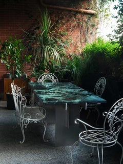 NMPB, Aluminium and "Verde Alpi" Marble Dining Table