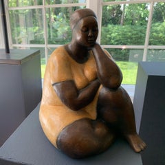 'Contemplation' Bronze Sculpture with Patina and Lacquer