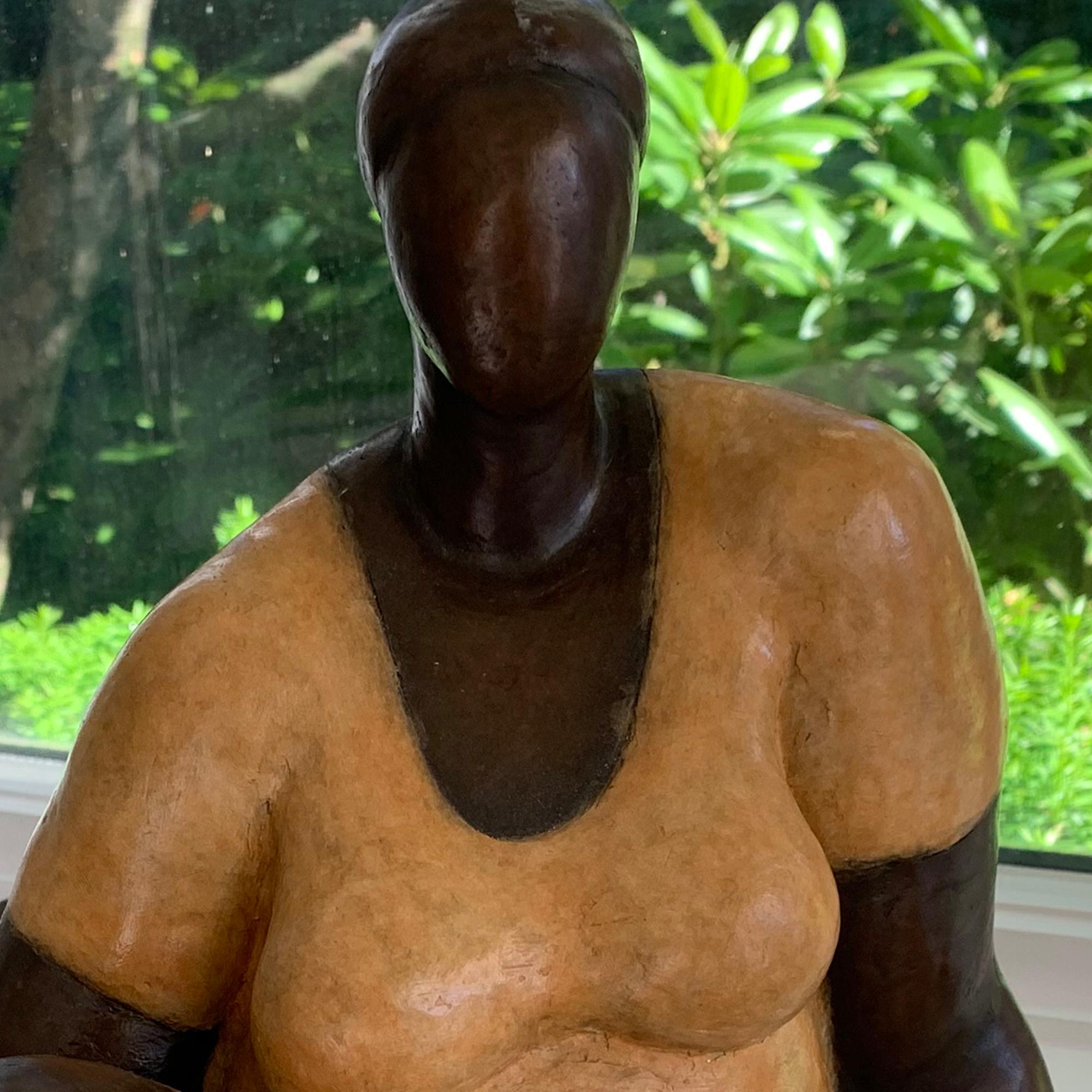'Damsel' Cast Bronze Sculpture with Patina and Lacquer Finish - Gold Figurative Sculpture by Nnamdi Okonkwo