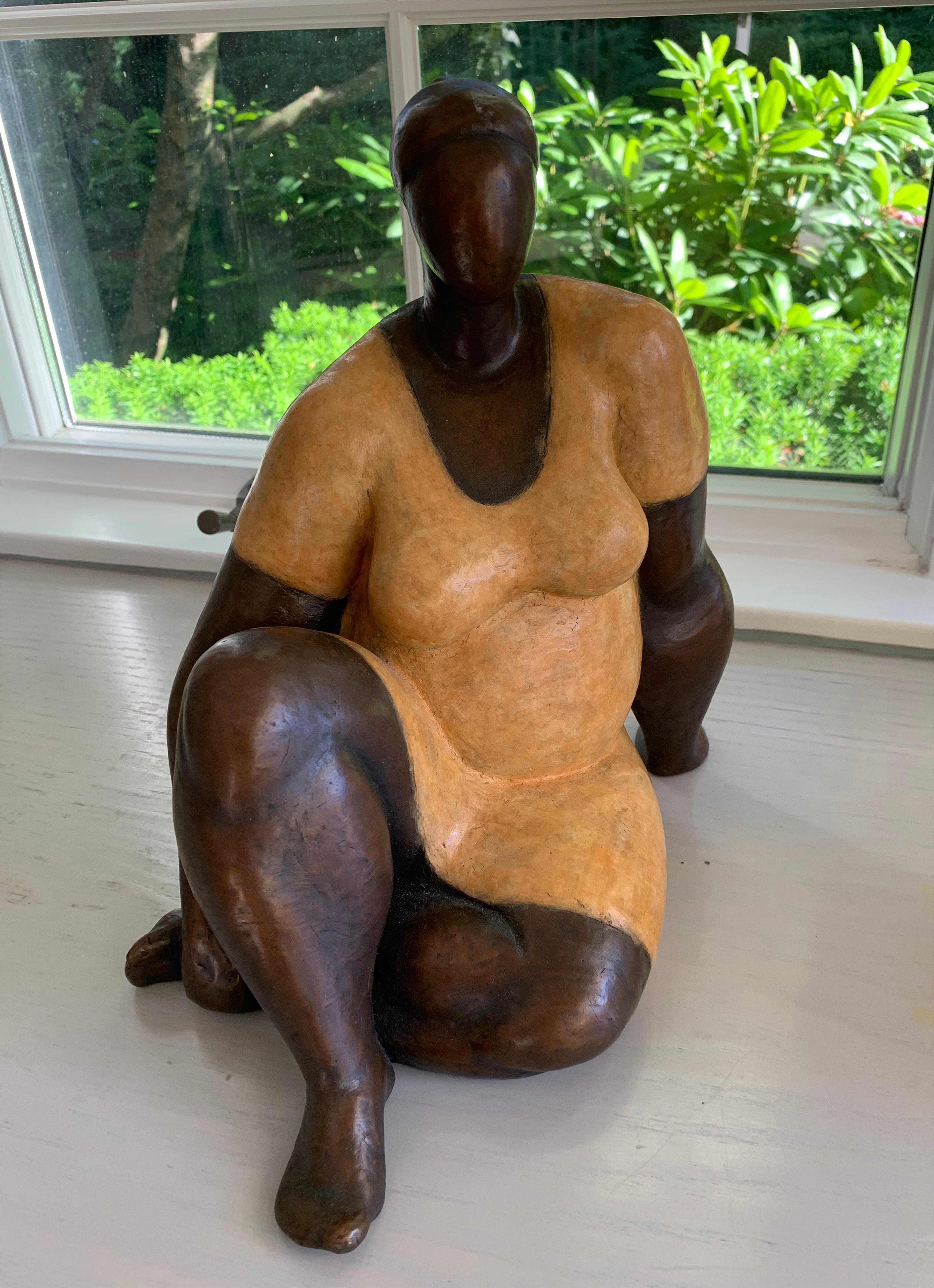 Nnamdi Okonkwo Figurative Sculpture - 'Damsel' Cast Bronze Sculpture with Patina and Lacquer Finish