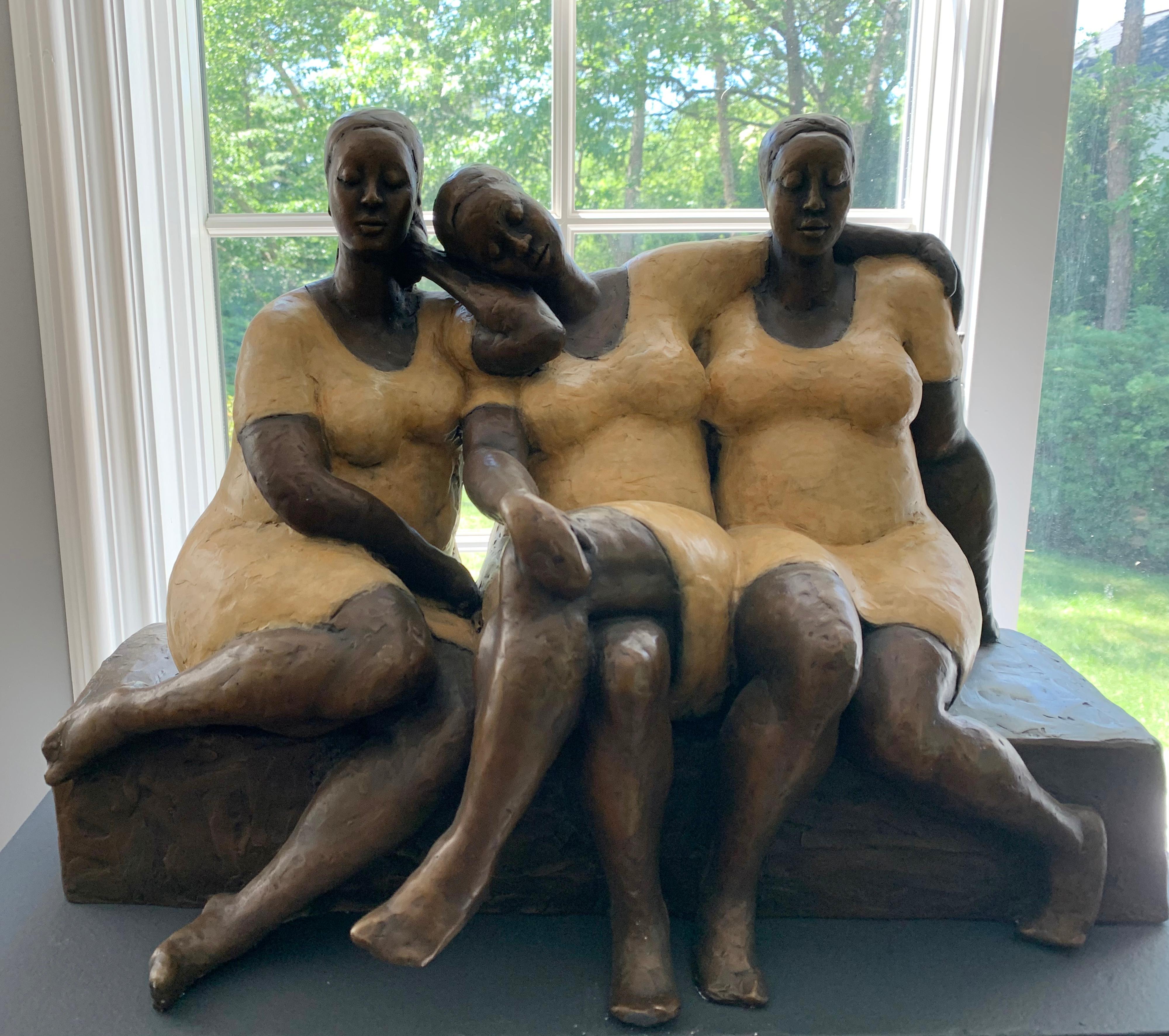 Nnamdi Okonkwo Figurative Sculpture - "Friends" Cast Bronze Sculpture with Patina and Lacquer Finish
