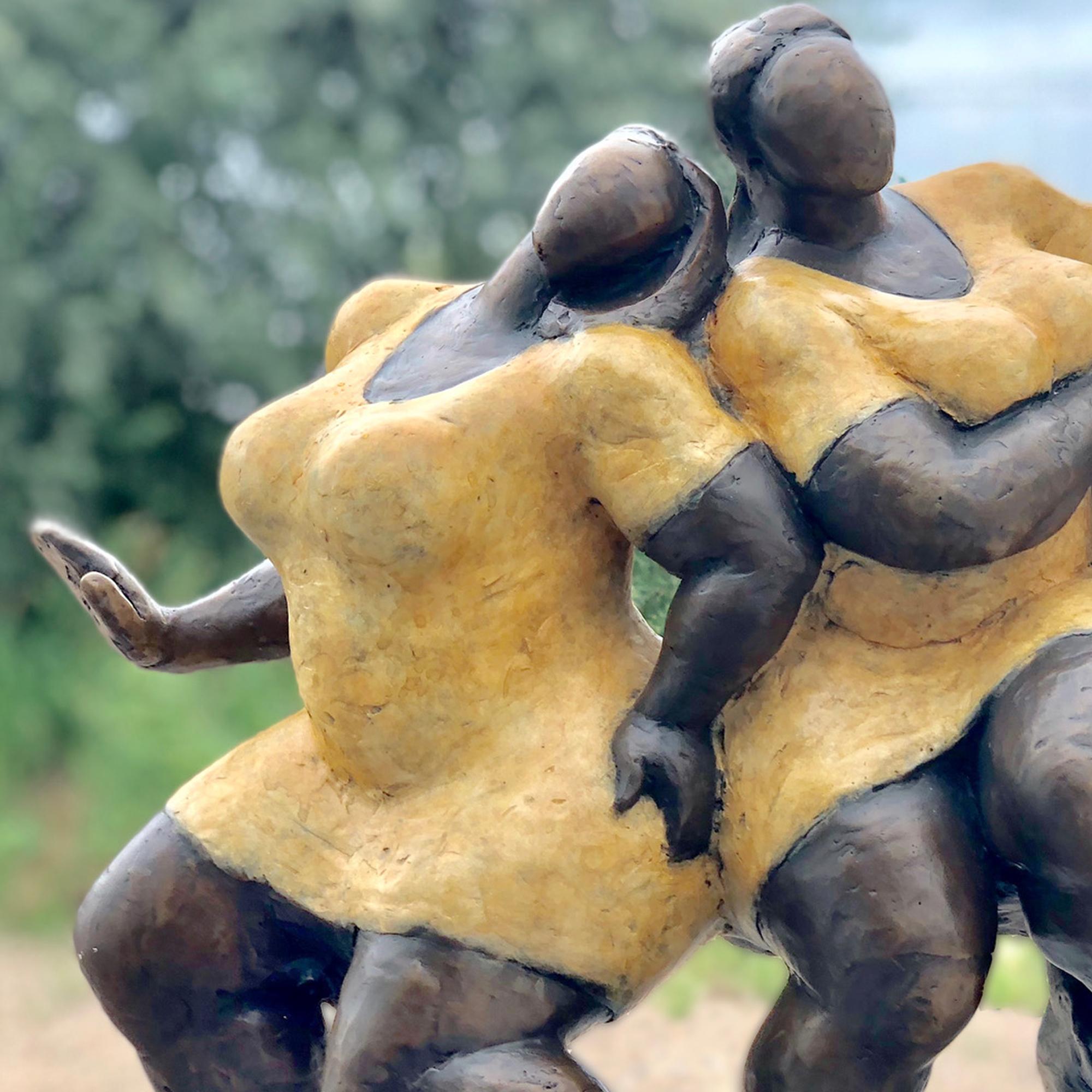 'Joy' Cast Bronze Sculpture with Patina and Lacquer Finish - Gold Figurative Sculpture by Nnamdi Okonkwo