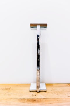 No. 1 Pedestal / Drinks Table, Chrome-Plated Steel, Walnut, Onyx