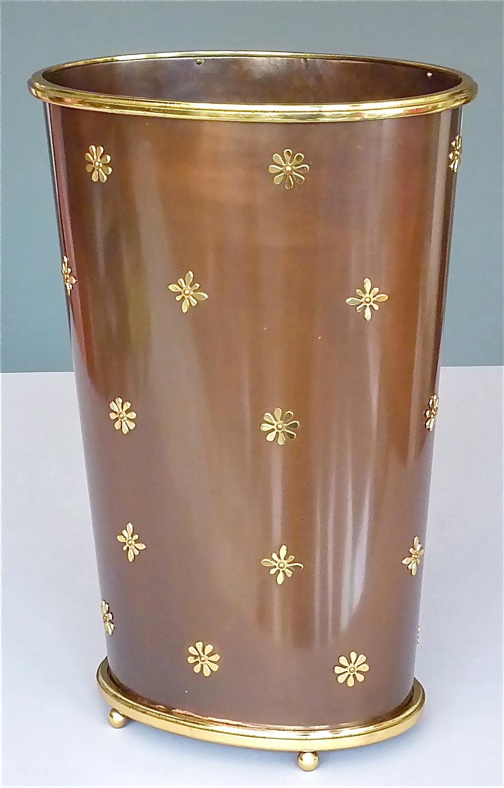 Mid-Century Modern No. 1 Umbrella Stand Copper Brass Flowers by Vereinigte Werkstätten München 1955