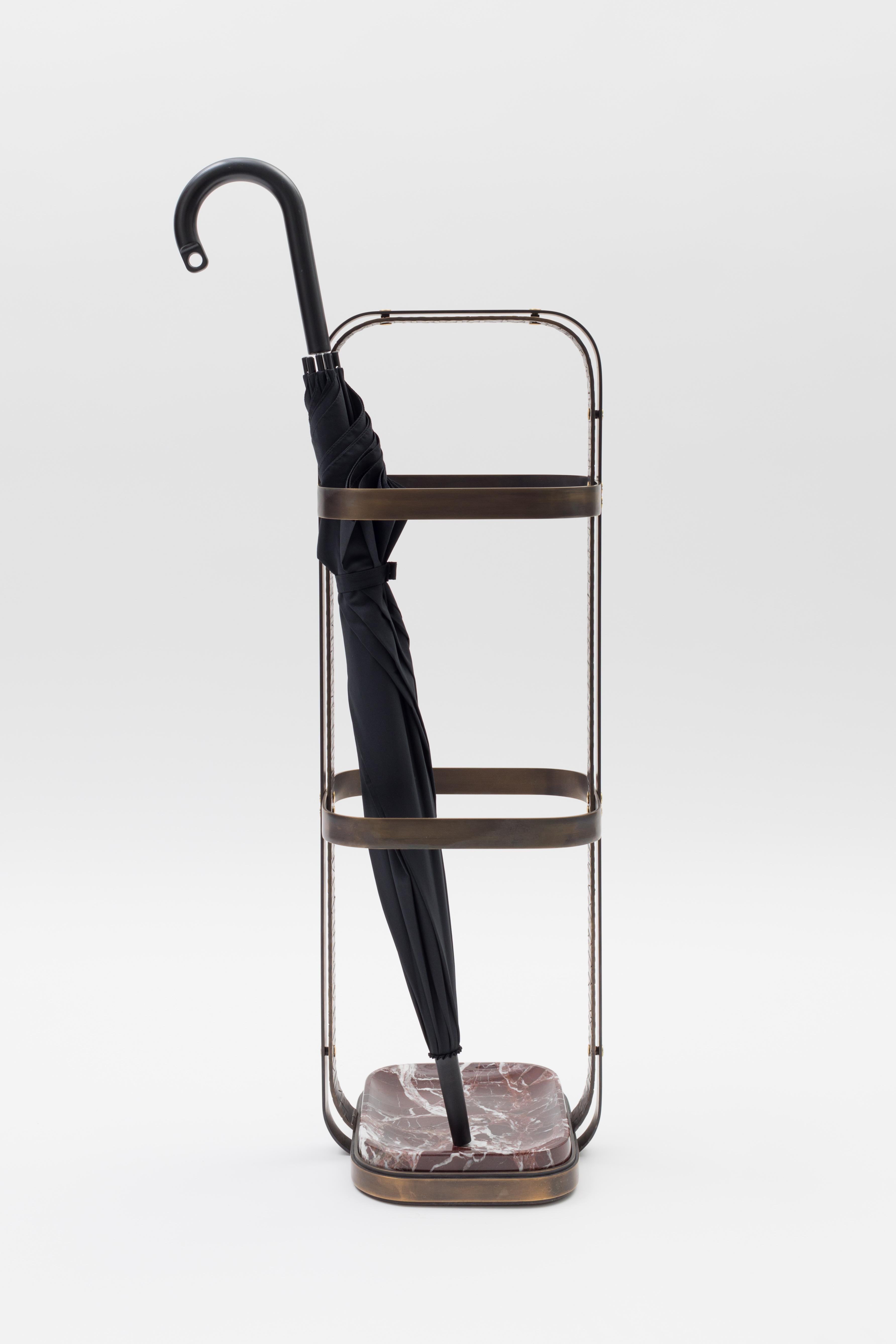 No. 1 Umbrella Stand - brass plated steel, polished Rosso Levanto marble 1