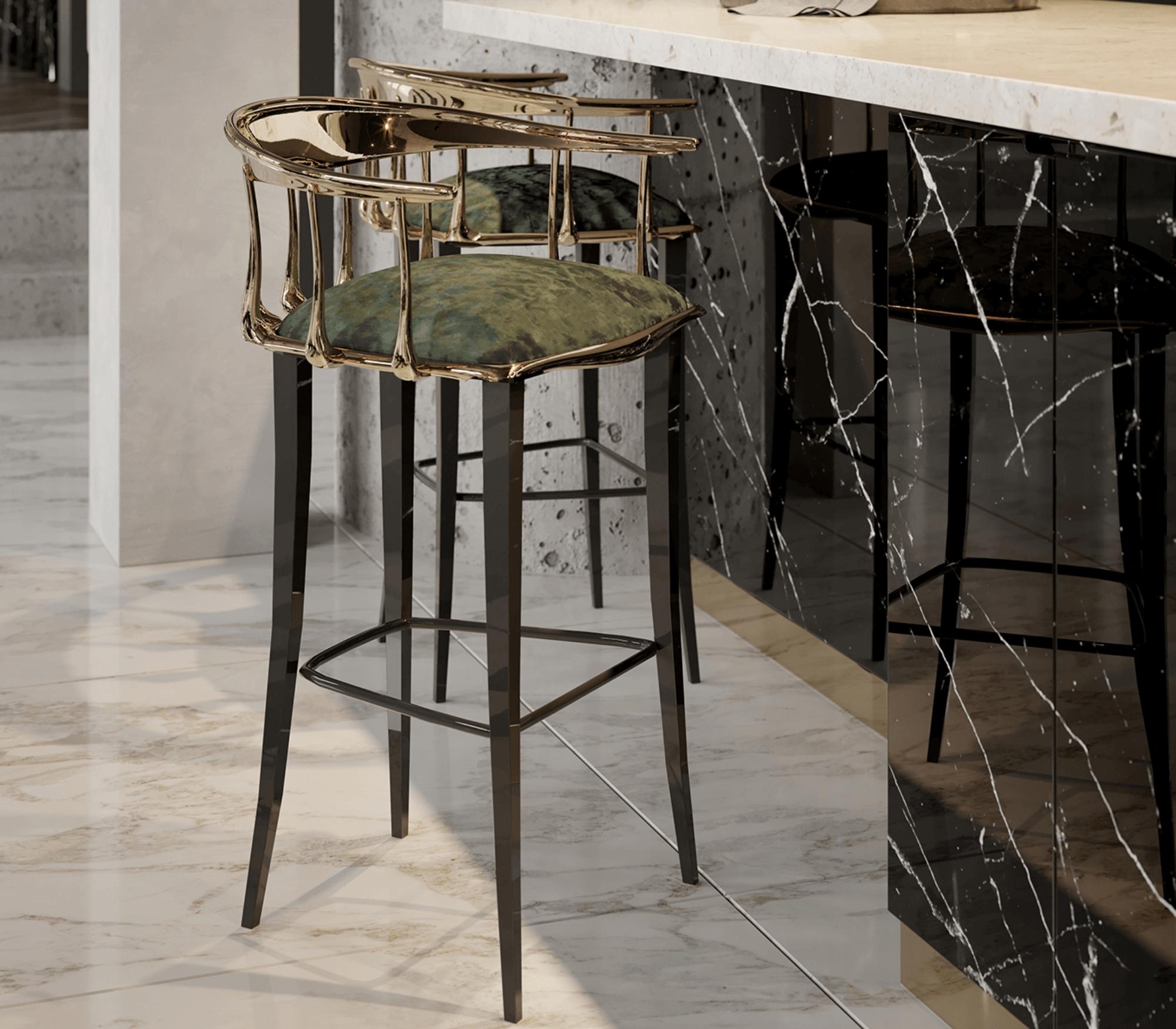 Nº11 Barhocker - Handgefertigt aus massivem Messing und lackiert - Boca Do Lobo im Angebot 1
