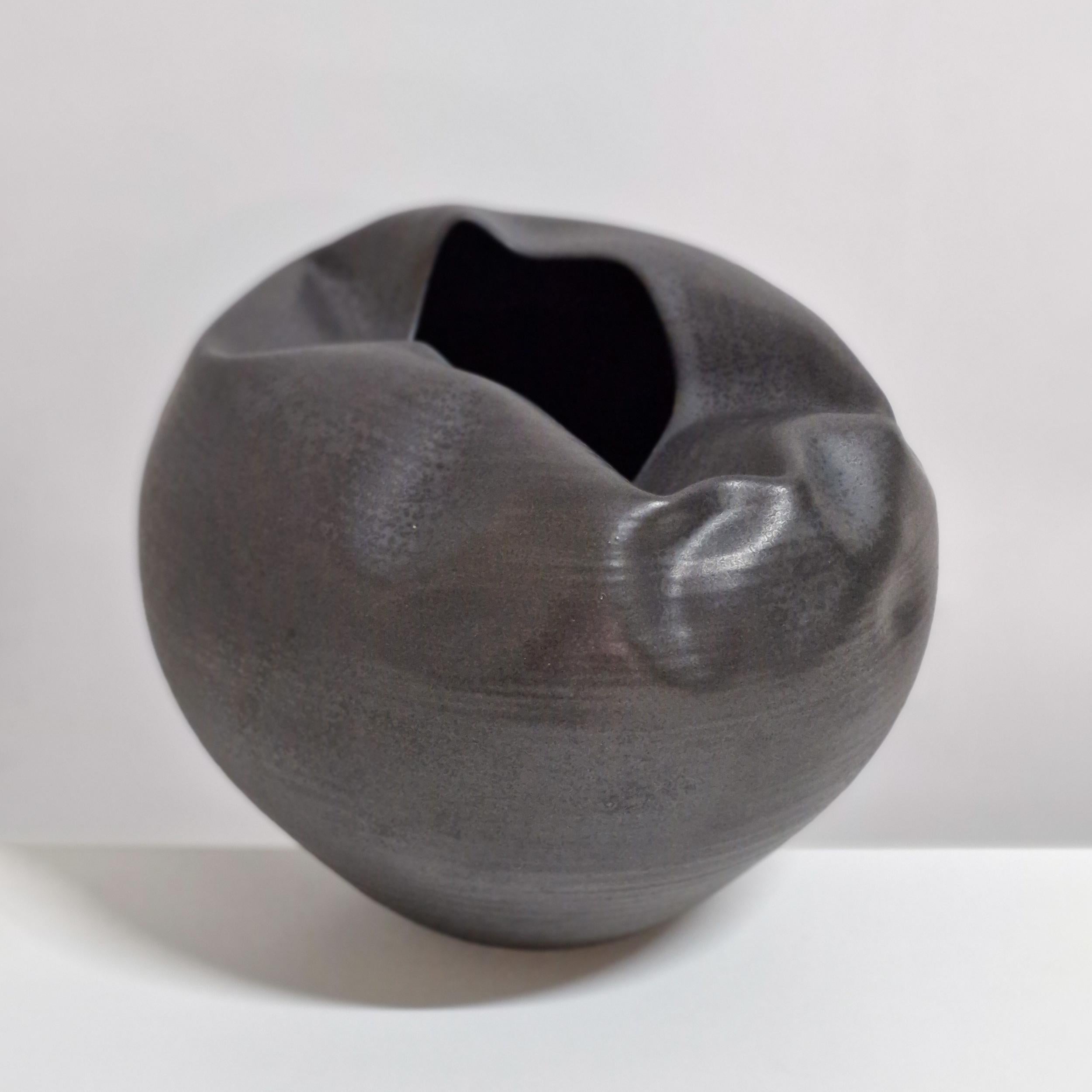 Organic Modern No. 155 Breathing In Enclosed Black Form, Unique Ceramic Sculpture Vessel For Sale