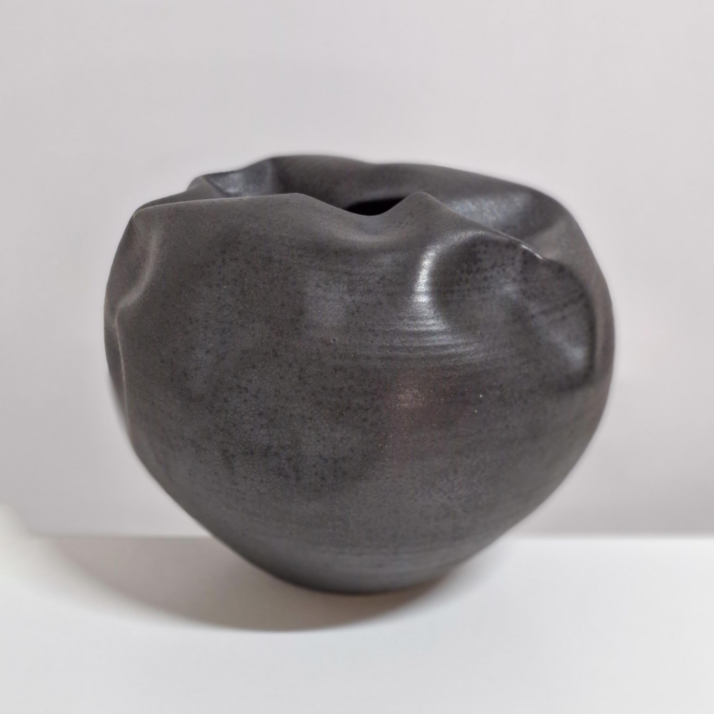 Spanish No. 155 Breathing In Enclosed Black Form, Unique Ceramic Sculpture Vessel For Sale