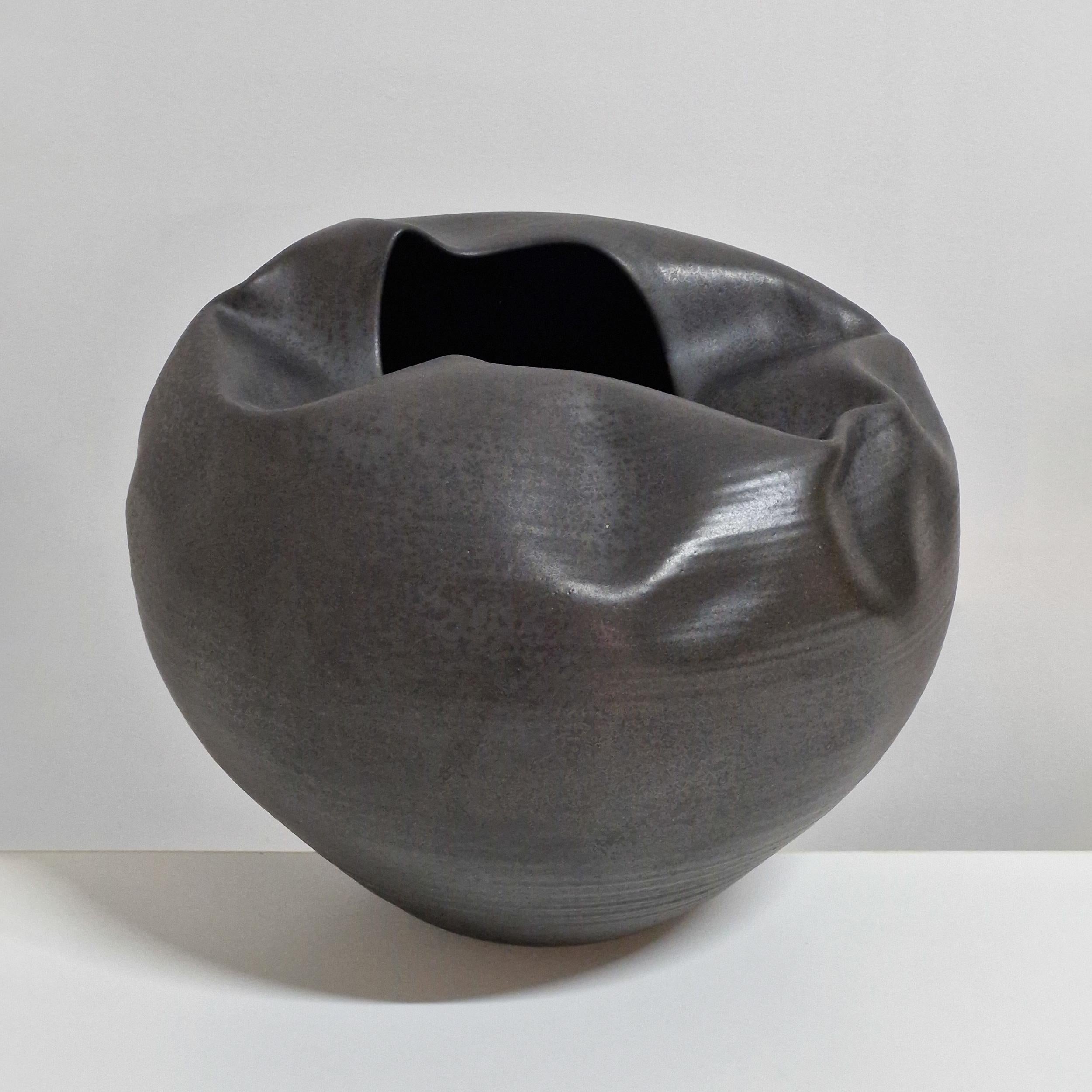No. 155 Breathing In Enclosed Black Form, Unique Ceramic Sculpture Vessel For Sale 1