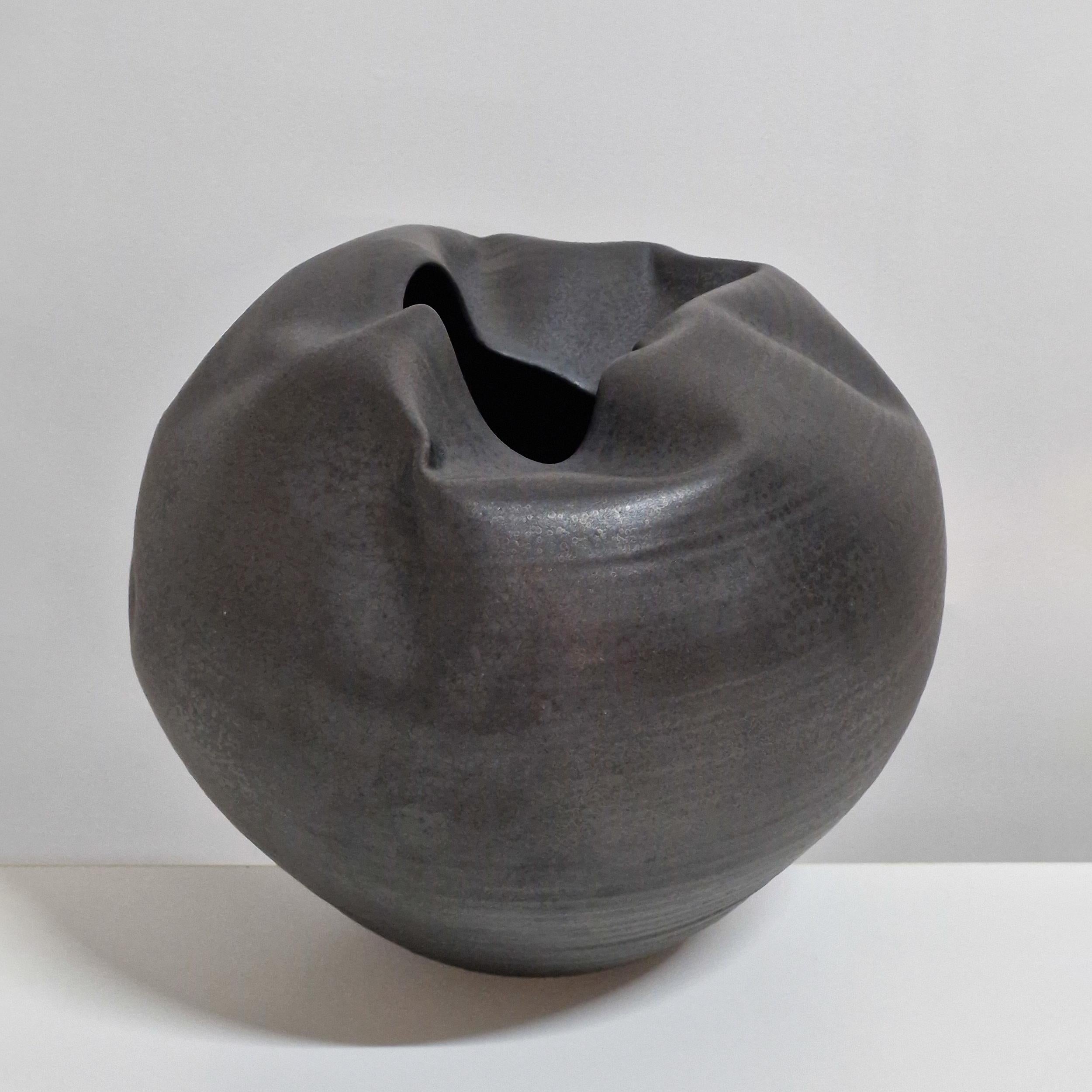 No. 155 Breathing In Enclosed Black Form, Unique Ceramic Sculpture Vessel For Sale 3