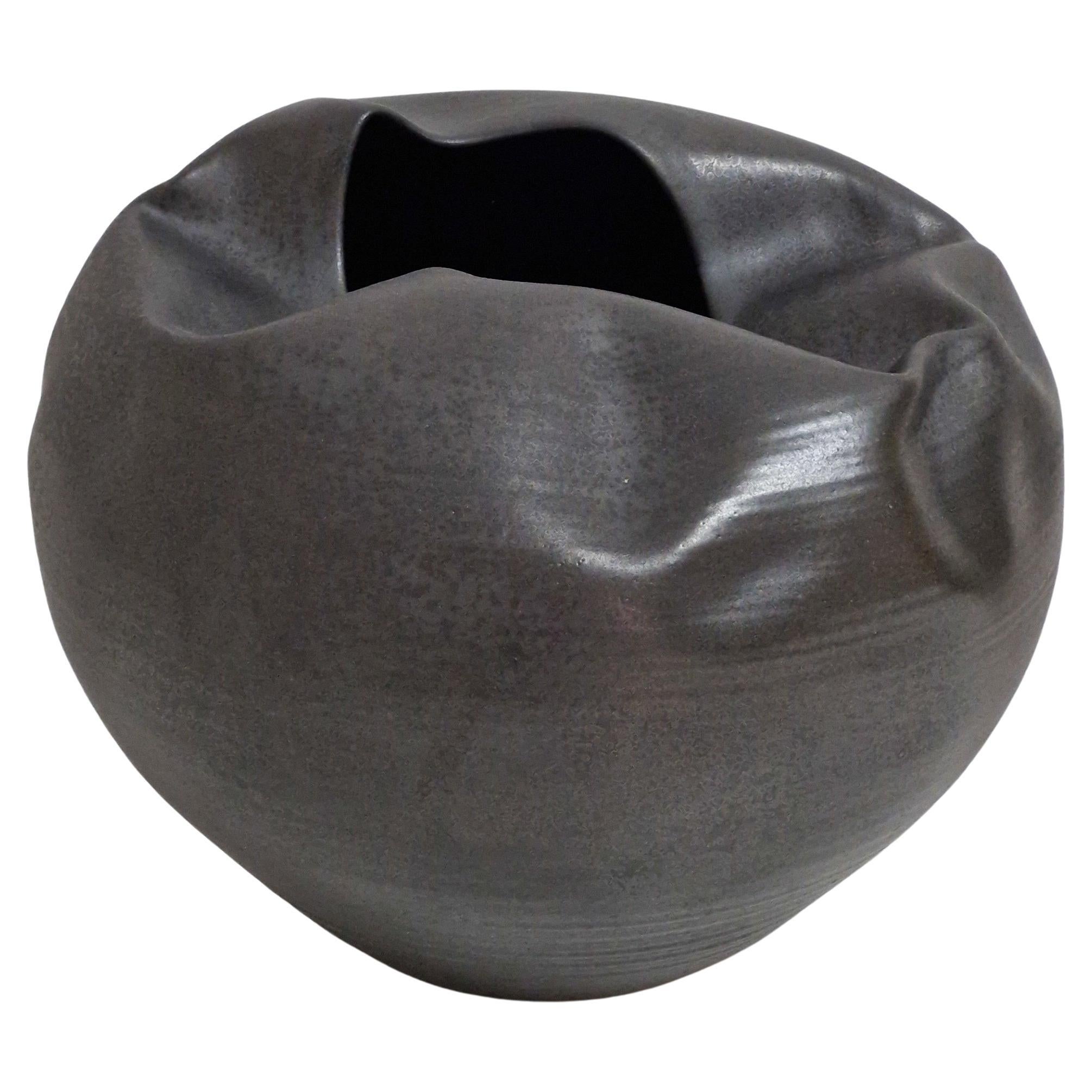 No. 155 Breathing In Enclosed Black Form, Unique Ceramic Sculpture Vessel
