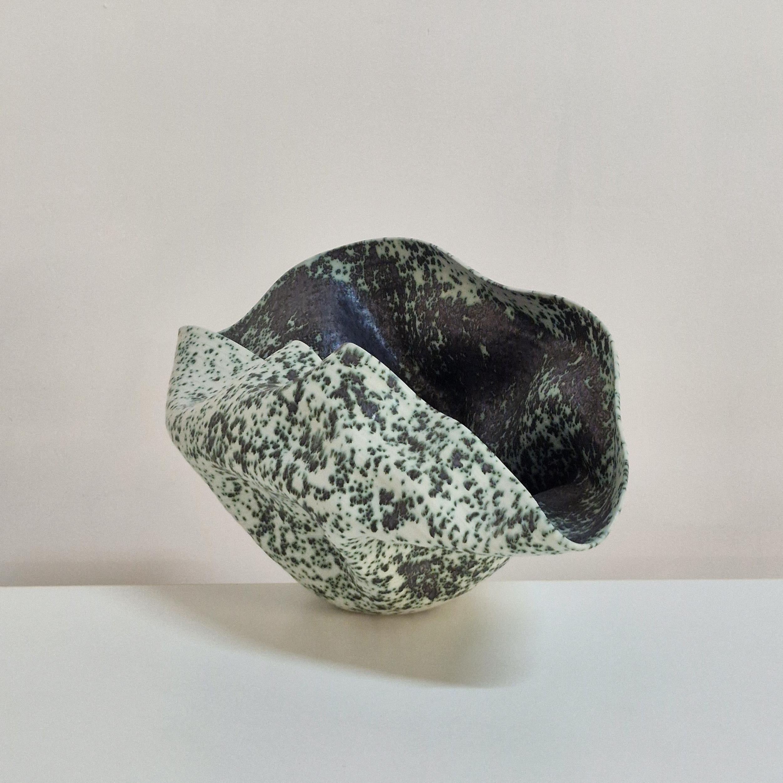 Organic Modern No. 159 Wide Undulating Form with a Speckled Glaze, Ceramic Sculpture Vessel For Sale