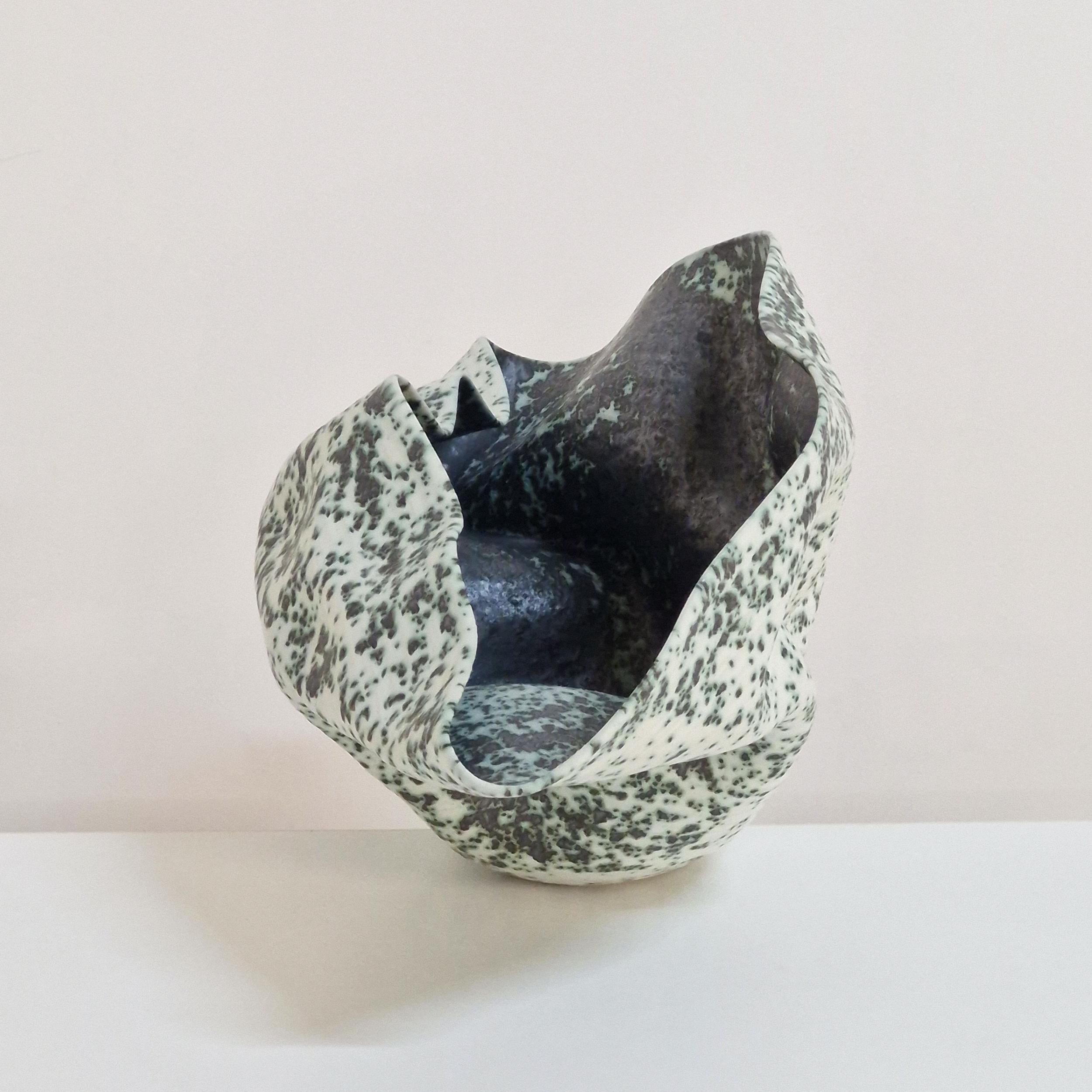 Spanish No. 159 Wide Undulating Form with a Speckled Glaze, Ceramic Sculpture Vessel For Sale