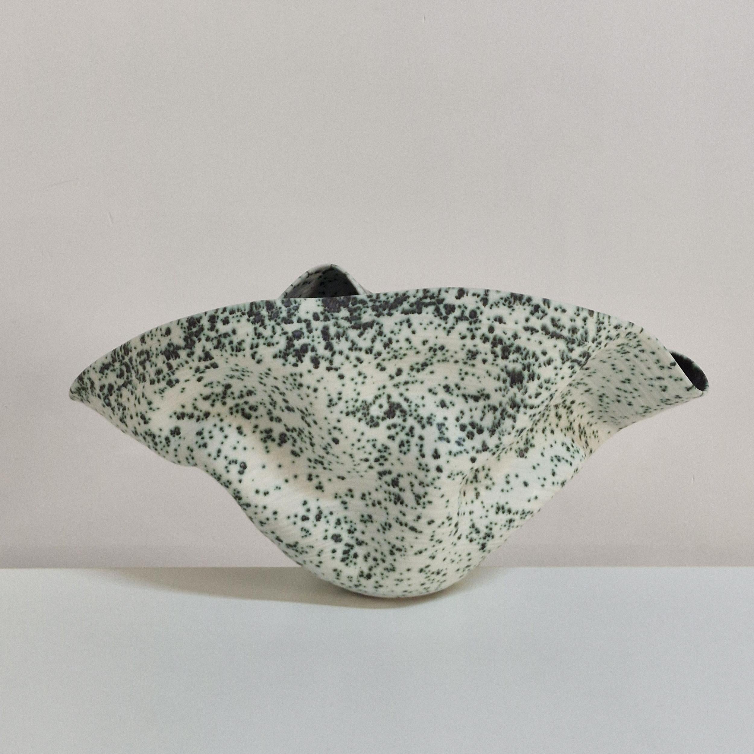 Contemporary No. 159 Wide Undulating Form with a Speckled Glaze, Ceramic Sculpture Vessel For Sale
