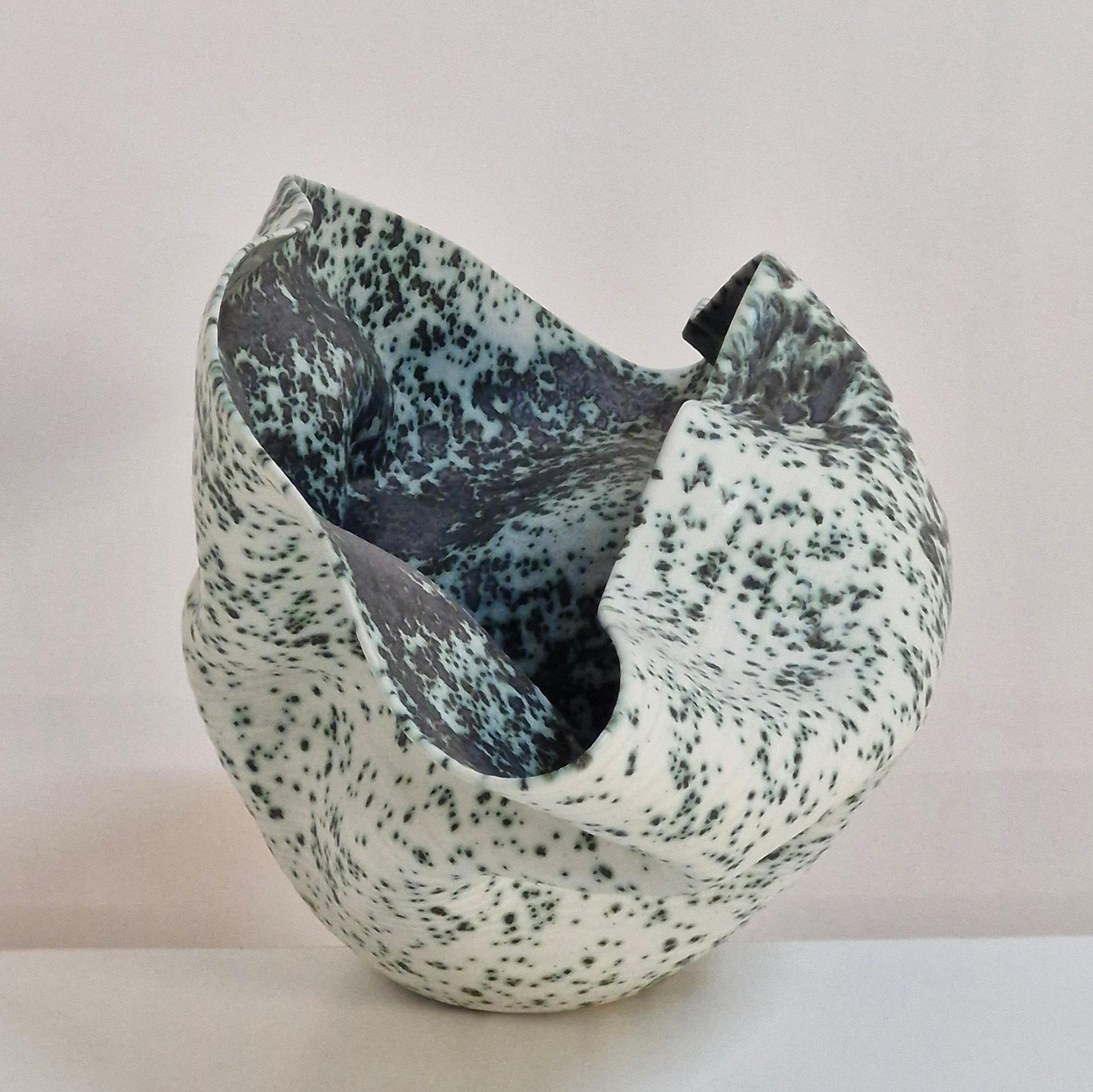 No. 159 Wide Undulating Form with a Speckled Glaze, Ceramic Sculpture Vessel For Sale 2