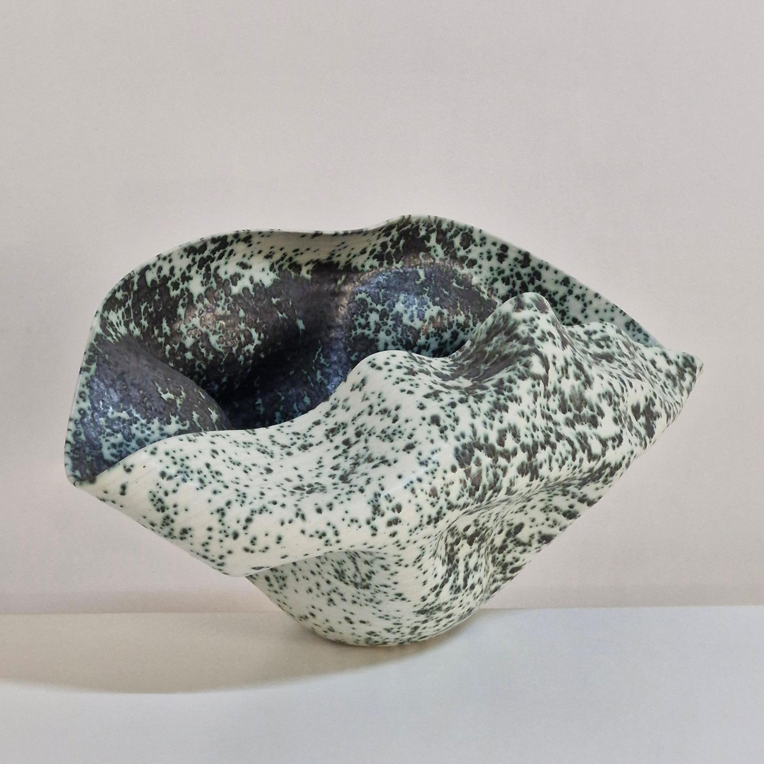 No. 159 Wide Undulating Form with a Speckled Glaze, Ceramic Sculpture Vessel For Sale 3