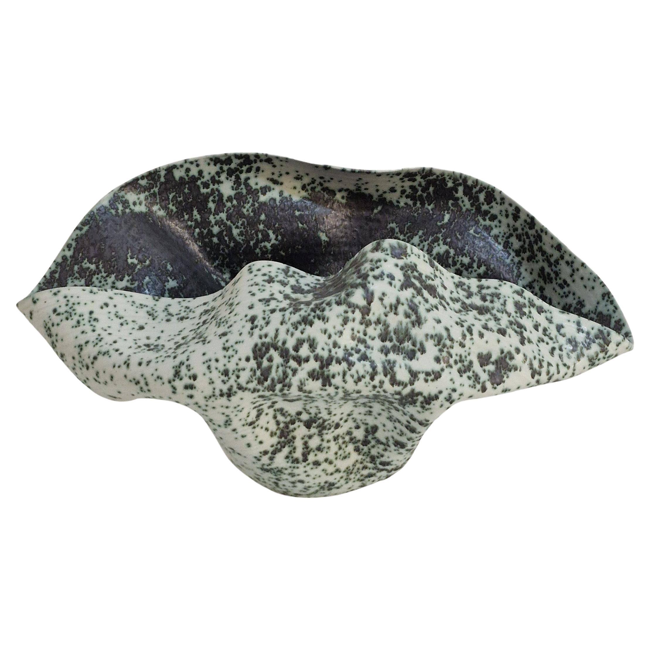 No. 159 Wide Undulating Form with a Speckled Glaze, Ceramic Sculpture Vessel