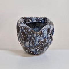No. 160 Large Irregular Form Ceramic Sculpture with Black and Blue Glaze